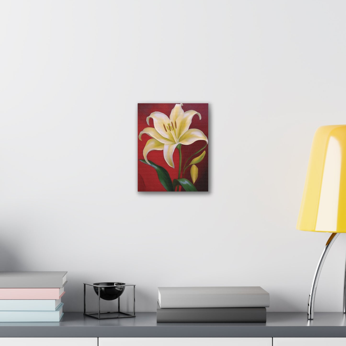 Floral Wall Art, Canvas Stretched, Elegant Home Decor, Gift for Flower Lovers, Art for Living Room, Bright Yellow Lily Painting