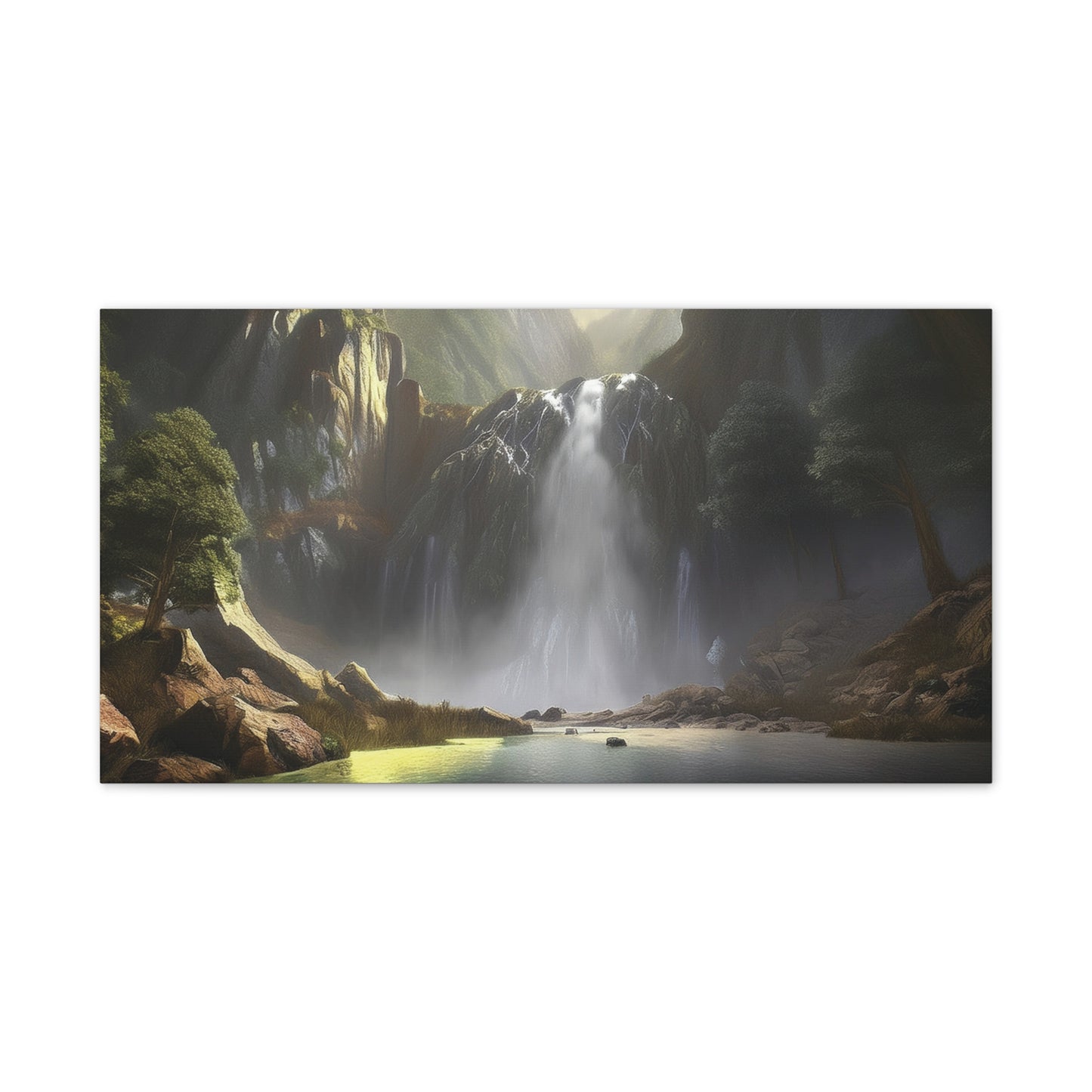 Serene Waterfall Canvas Print, Nature Wall Art, Home Décor, Gift for Nature Lovers, Living Room Artwork, Modern Landscape