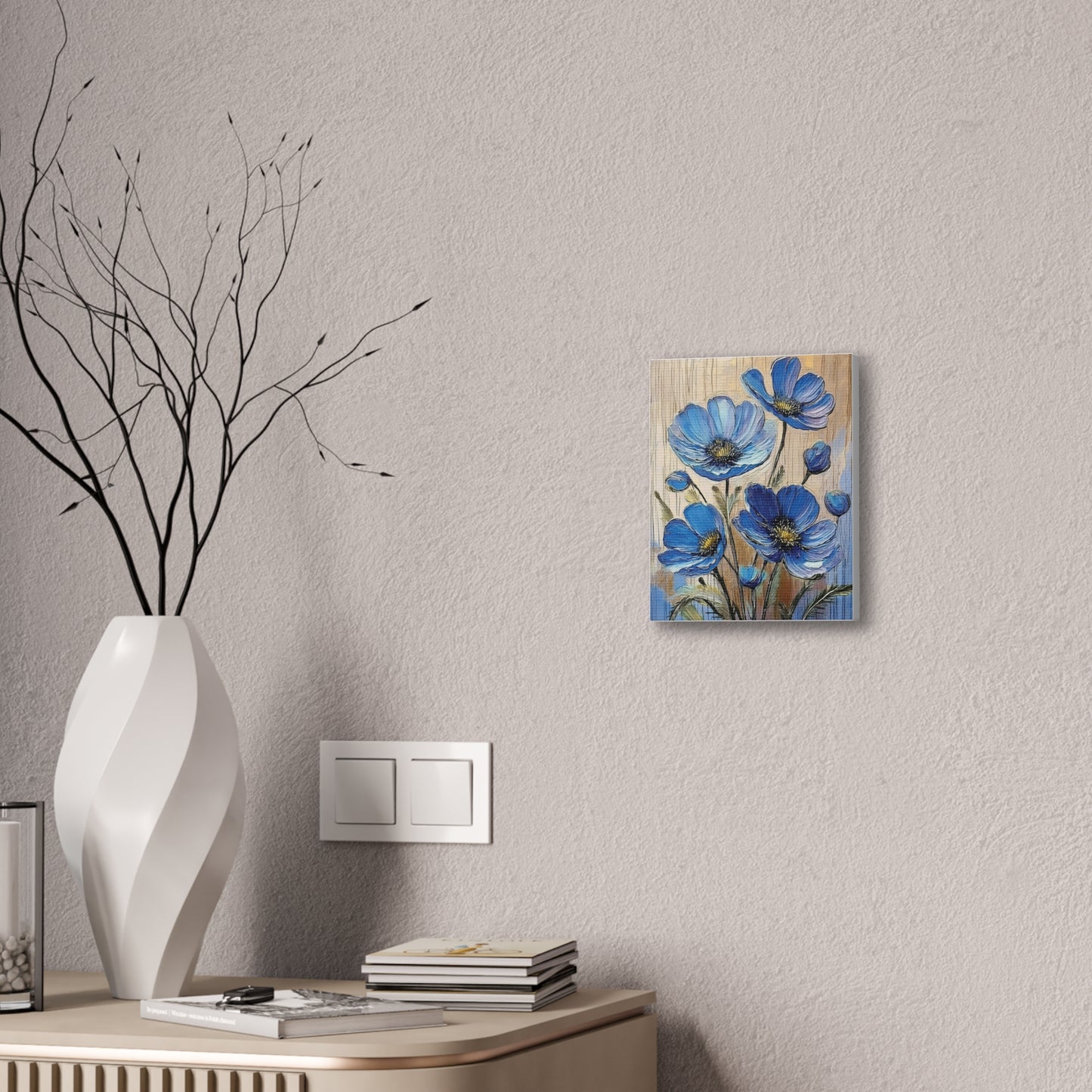 Blue Floral Canvas Wall Art, Home Decor, Gift for Flower Lovers, Botanical Artwork, Spring Decor, Unique Housewarming Present
