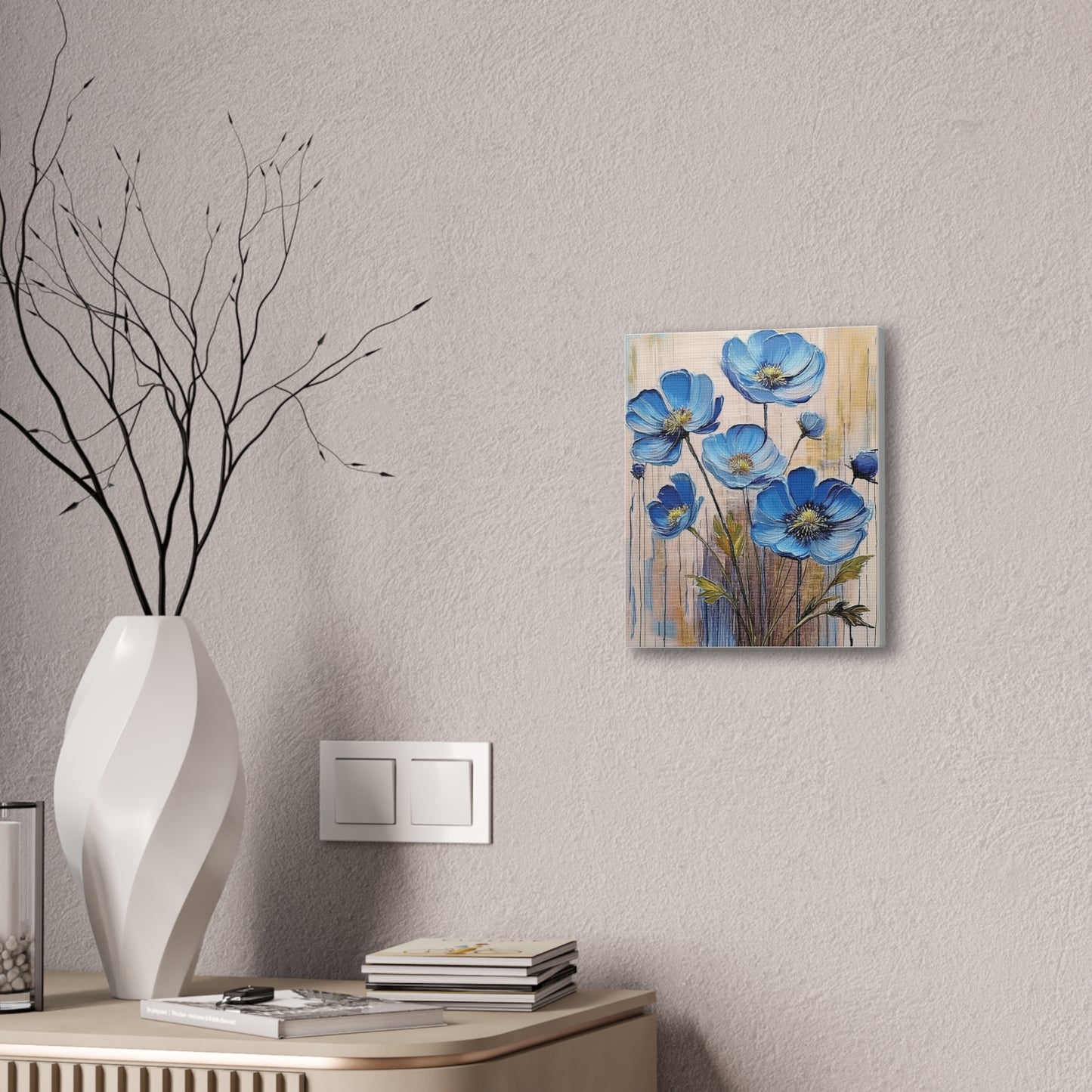 Blue Floral Canvas Wall Art, Modern Home Decor, Living Room Decoration, Gifts for Her, Birthday Present, Flower Print