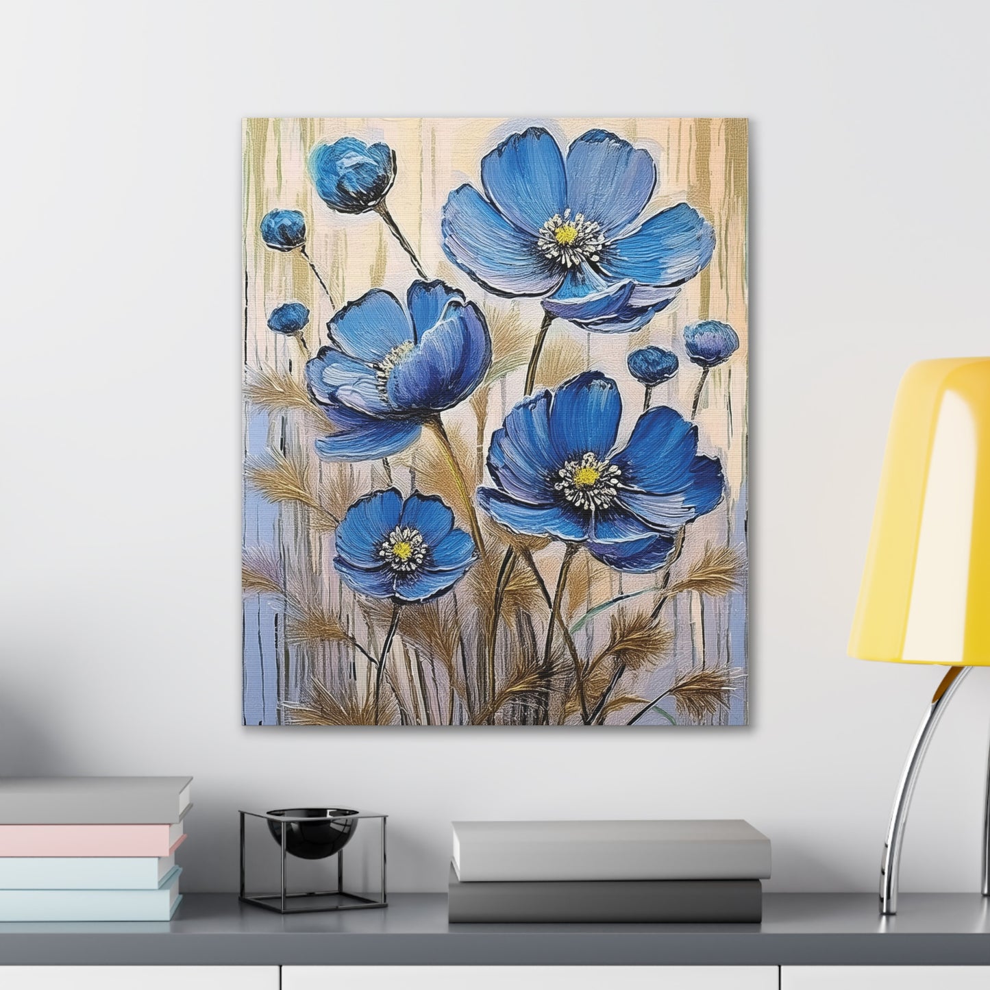 Floral Canvas Art Print, Blue Flower Wall Decor, Botanical Home Decor, Gift for Her, Living Room Artwork