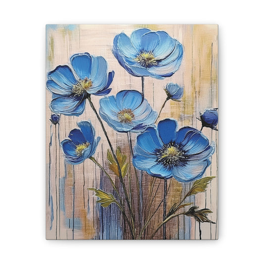 Blue Floral Canvas Wall Art, Modern Home Decor, Living Room Decoration, Gifts for Her, Birthday Present, Flower Print