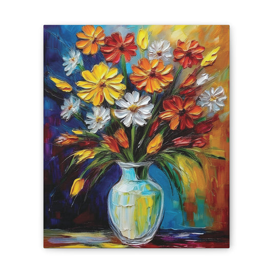 Vibrant Floral Canvas Art, Colorful Flower Wall Decor, Home Aesthetic, Gifts for Art Lovers, Bright Living Room Accent