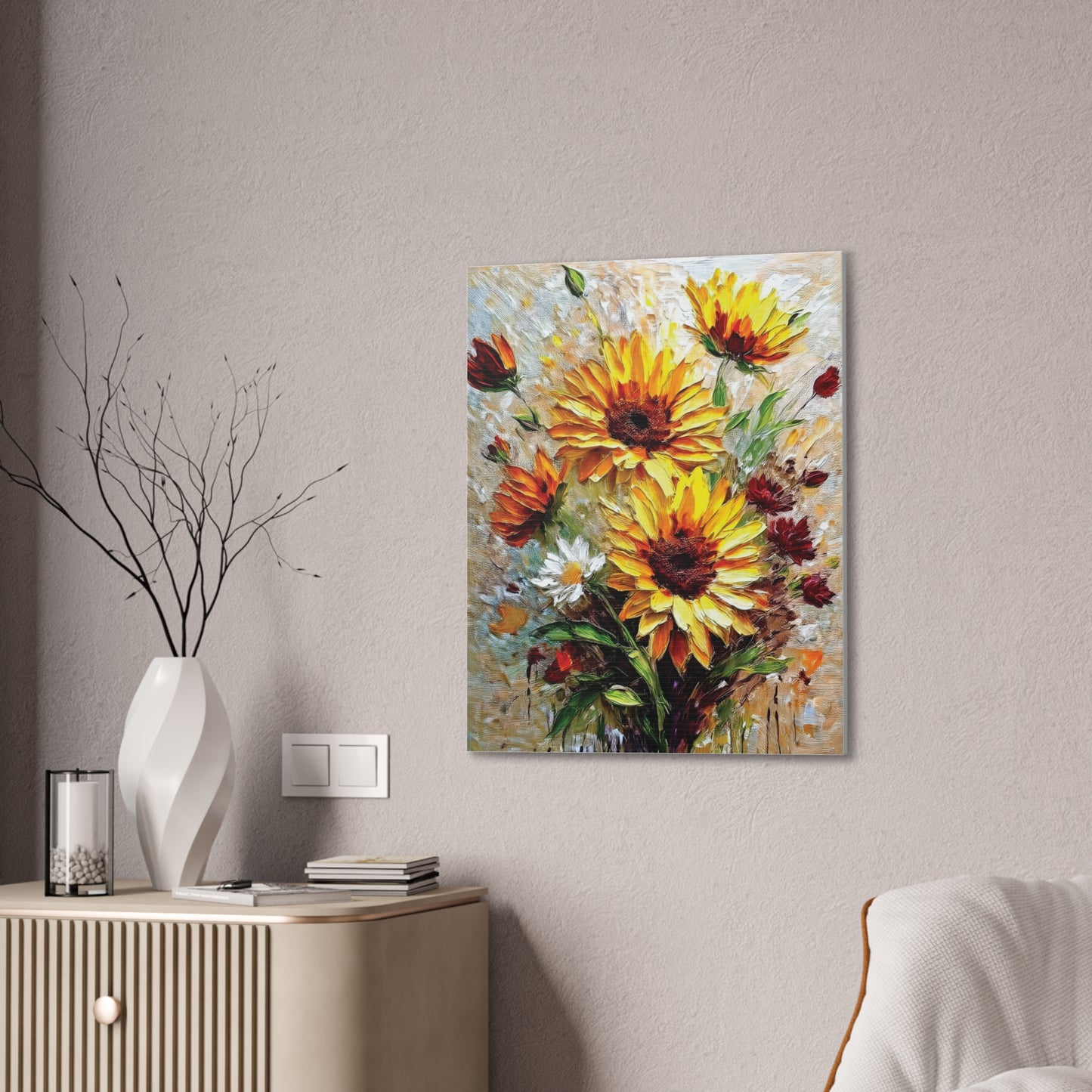 Vibrant Floral Canvas Print, Sunflower Wall Art, Home Decor, Bright Gift, Spring Decor, Nature Inspired Art
