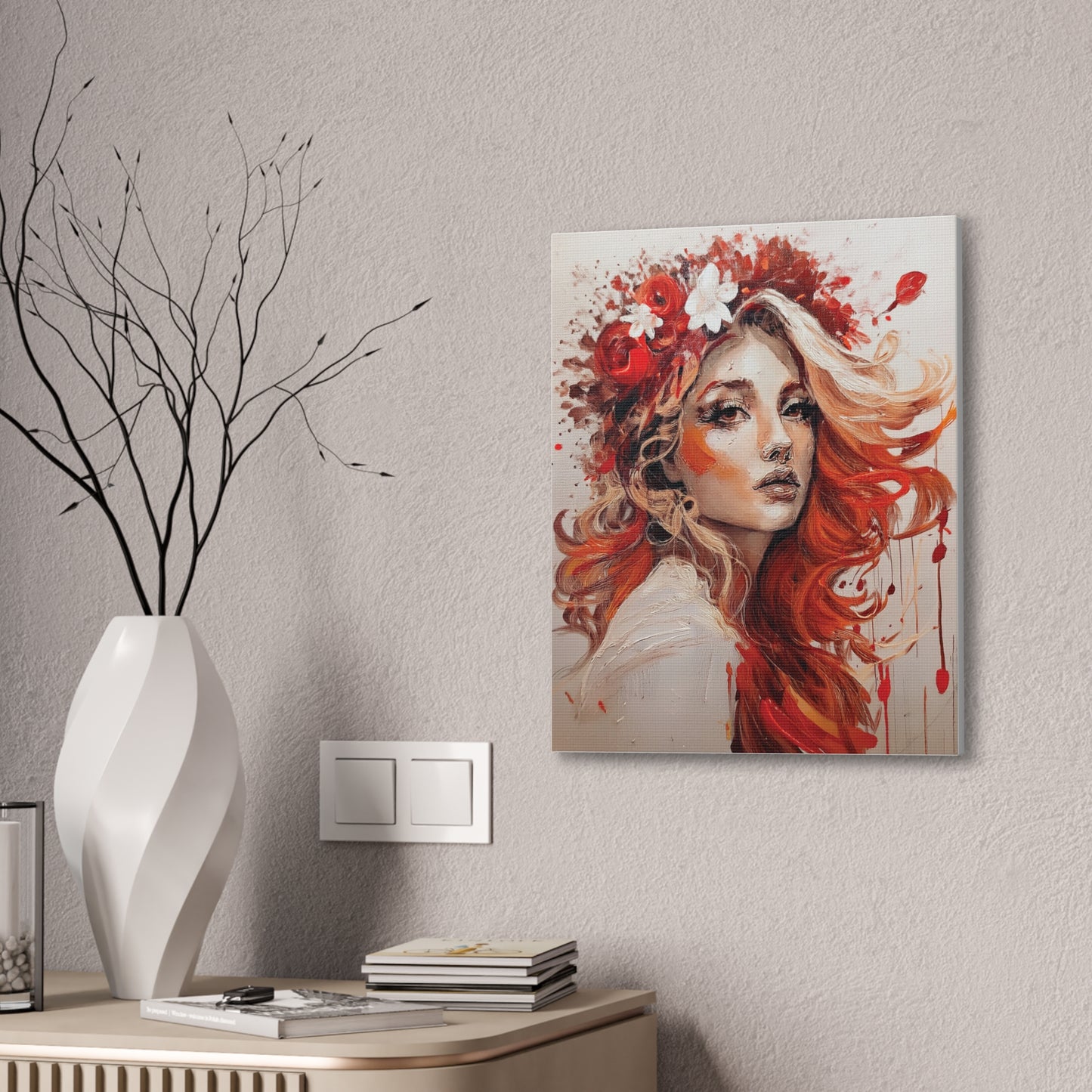 Bohemian Floral Canvas Art Print, Stunning Wall Decor, Gift for Art Lovers, Home Decor, Boho Style, Flower Girl Portrait