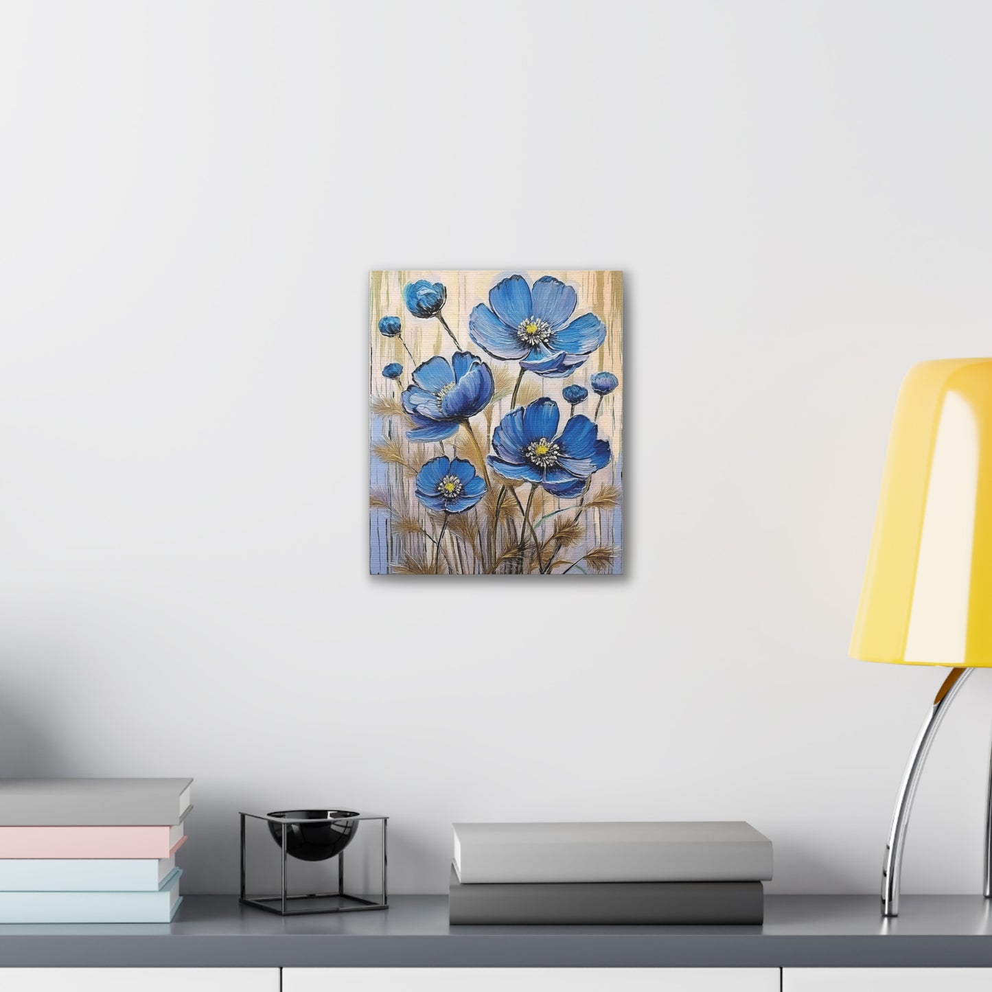 Floral Canvas Art Print, Blue Flower Wall Decor, Botanical Home Decor, Gift for Her, Living Room Artwork