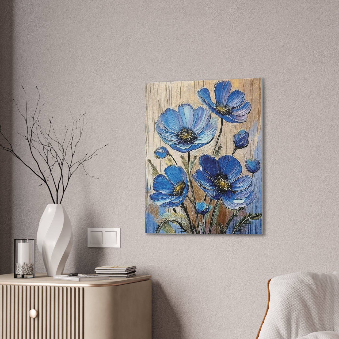 Blue Floral Canvas Wall Art, Home Decor, Gift for Flower Lovers, Botanical Artwork, Spring Decor, Unique Housewarming Present