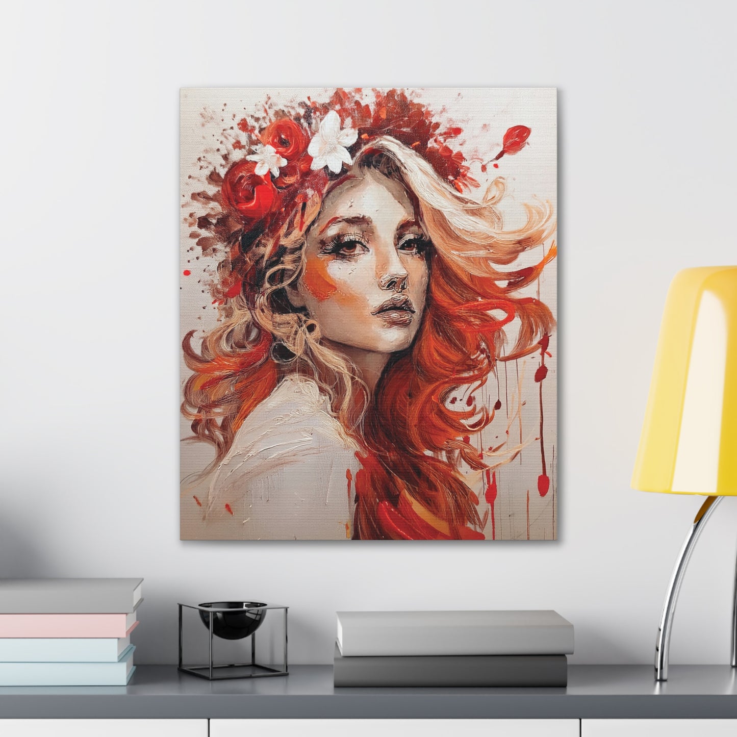 Bohemian Floral Canvas Art Print, Stunning Wall Decor, Gift for Art Lovers, Home Decor, Boho Style, Flower Girl Portrait