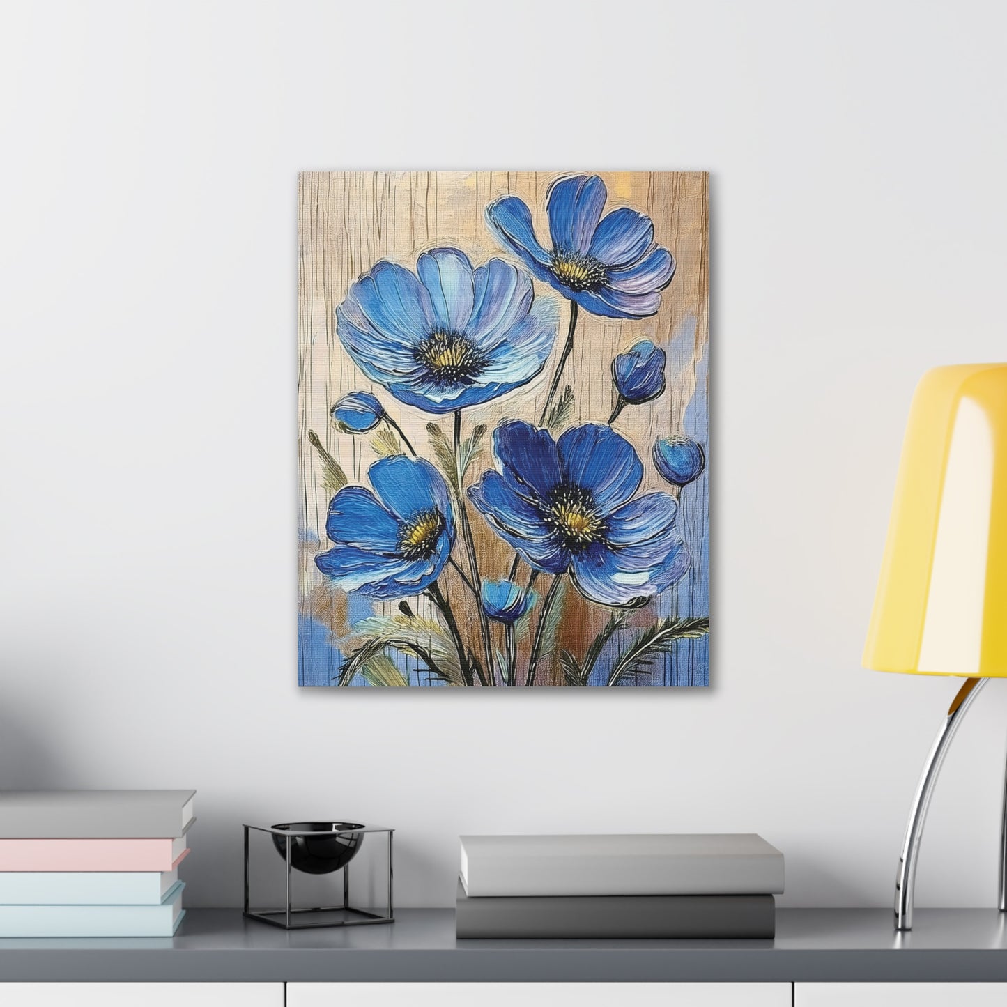Blue Floral Canvas Wall Art, Home Decor, Gift for Flower Lovers, Botanical Artwork, Spring Decor, Unique Housewarming Present