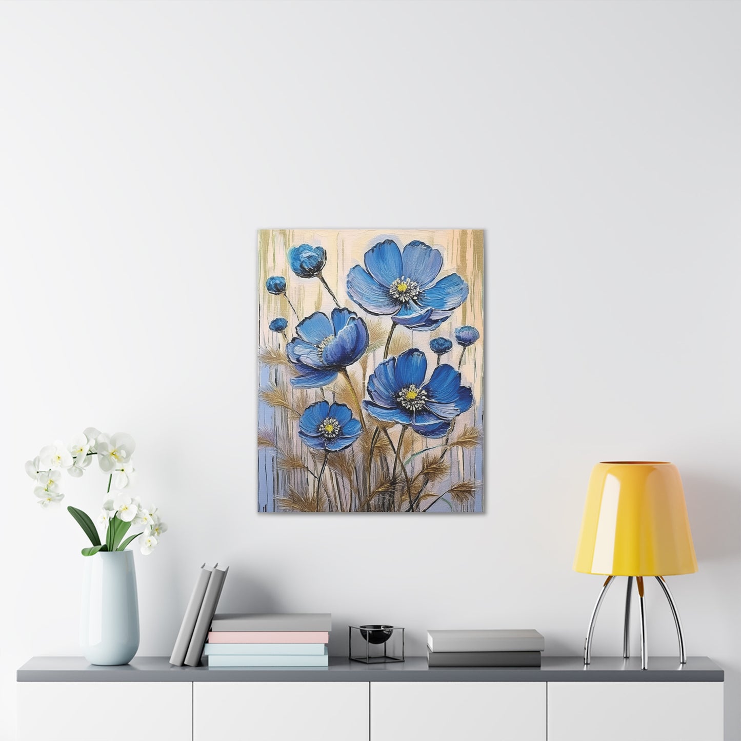 Floral Canvas Art Print, Blue Flower Wall Decor, Botanical Home Decor, Gift for Her, Living Room Artwork