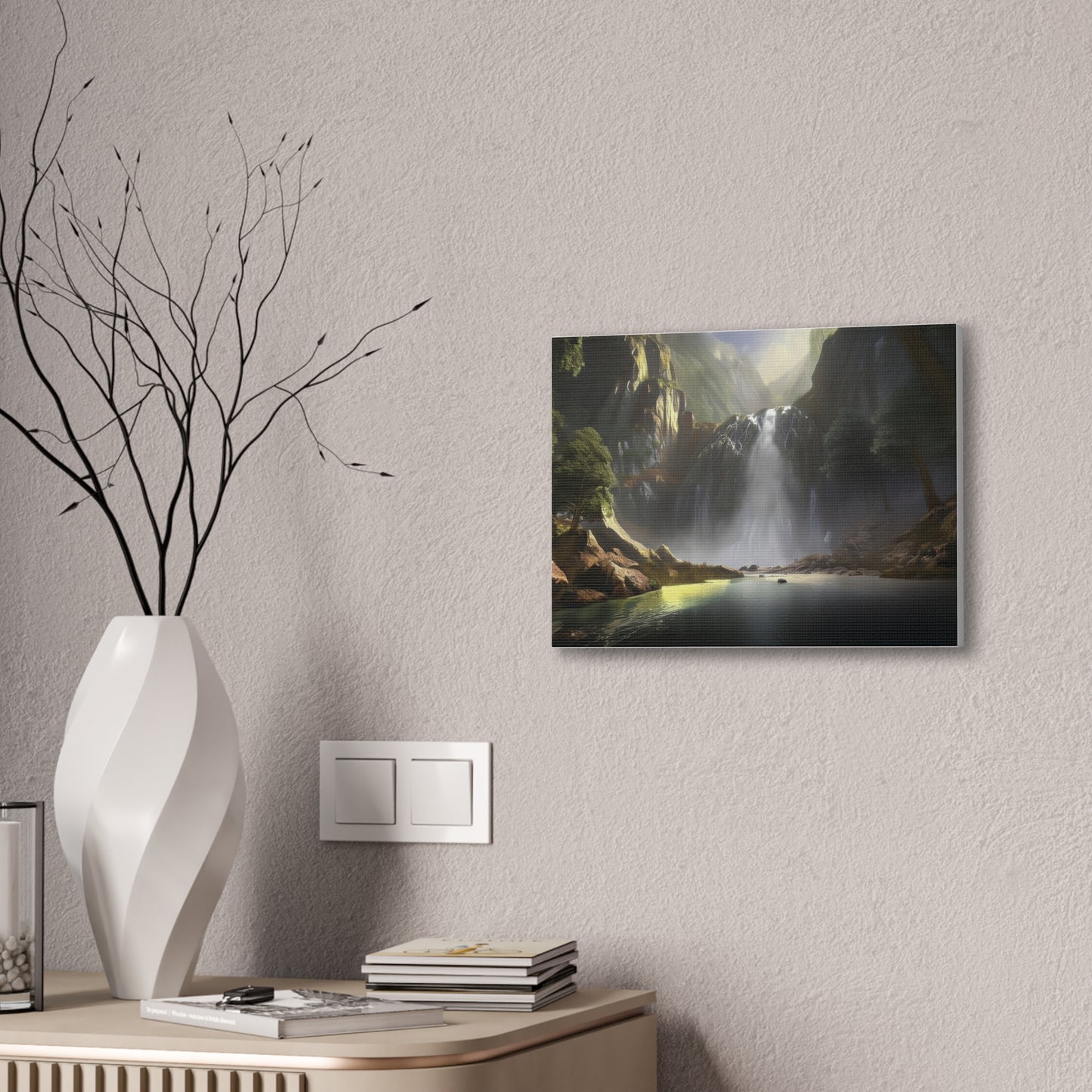 Serene Waterfall Canvas Print, Nature Wall Art, Home Décor, Gift for Nature Lovers, Living Room Artwork, Modern Landscape