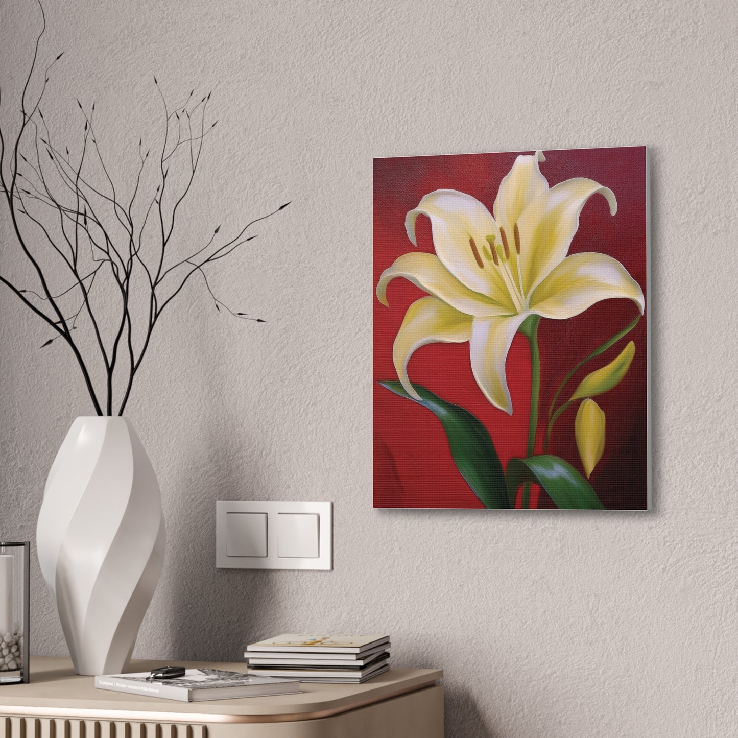 Floral Wall Art, Canvas Stretched, Elegant Home Decor, Gift for Flower Lovers, Art for Living Room, Bright Yellow Lily Painting