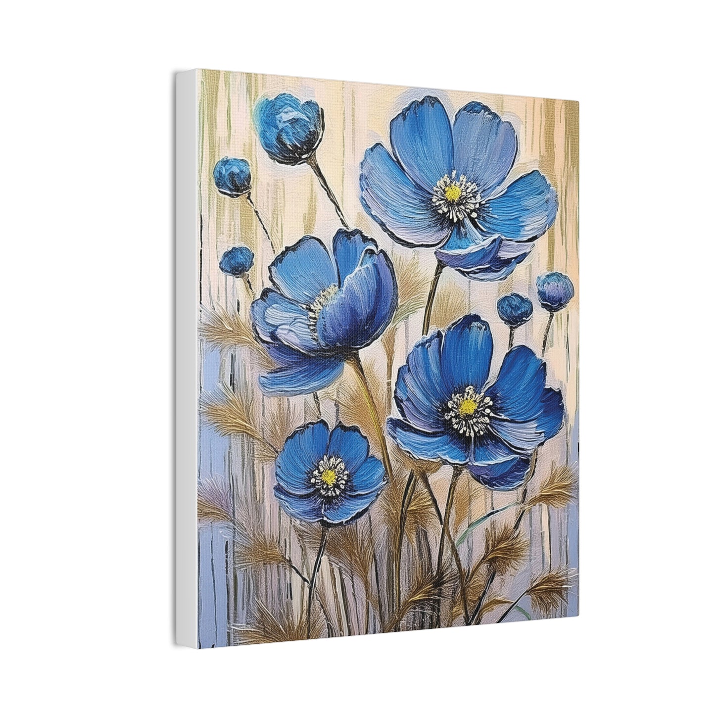Floral Canvas Art Print, Blue Flower Wall Decor, Botanical Home Decor, Gift for Her, Living Room Artwork