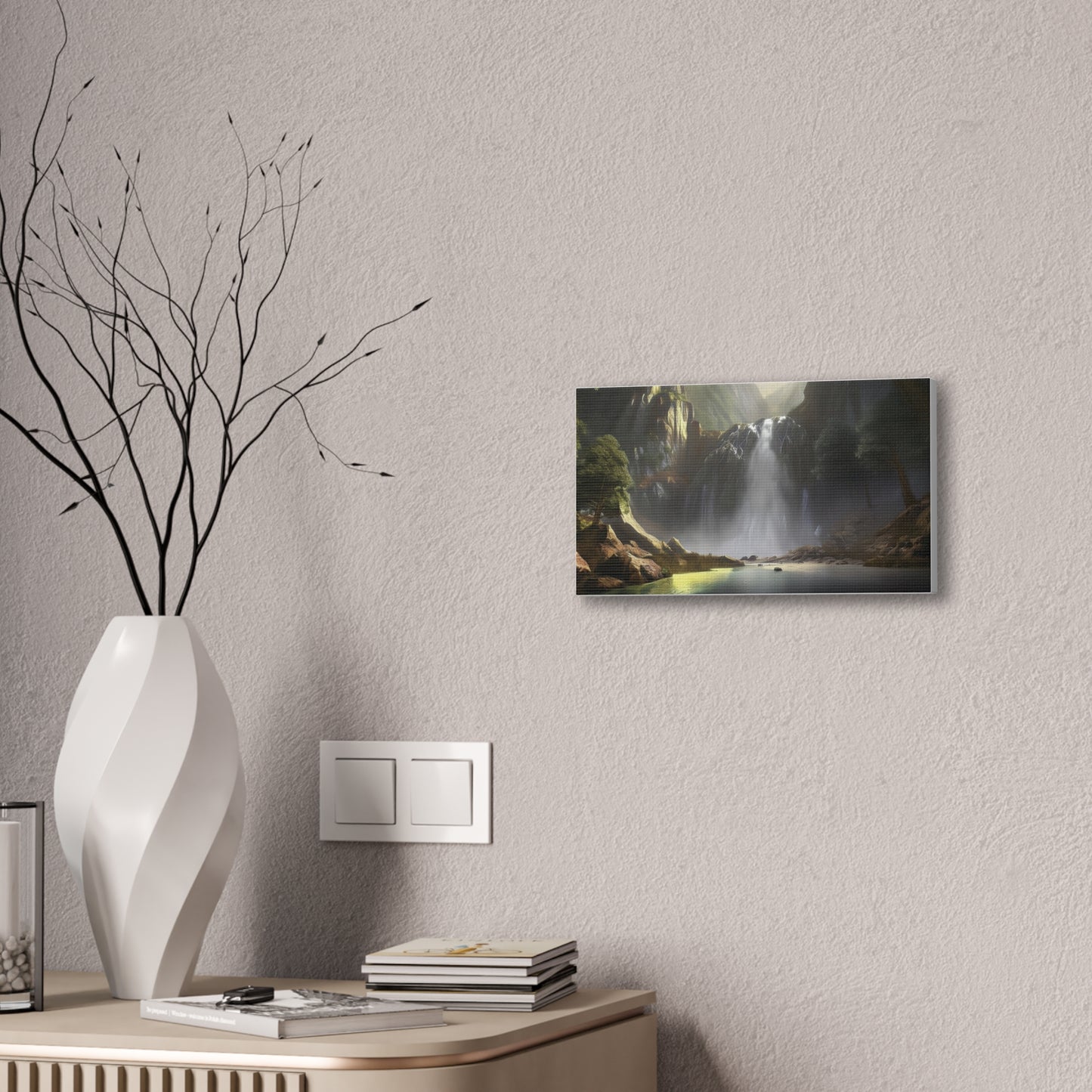 Serene Waterfall Canvas Print, Nature Wall Art, Home Décor, Gift for Nature Lovers, Living Room Artwork, Modern Landscape