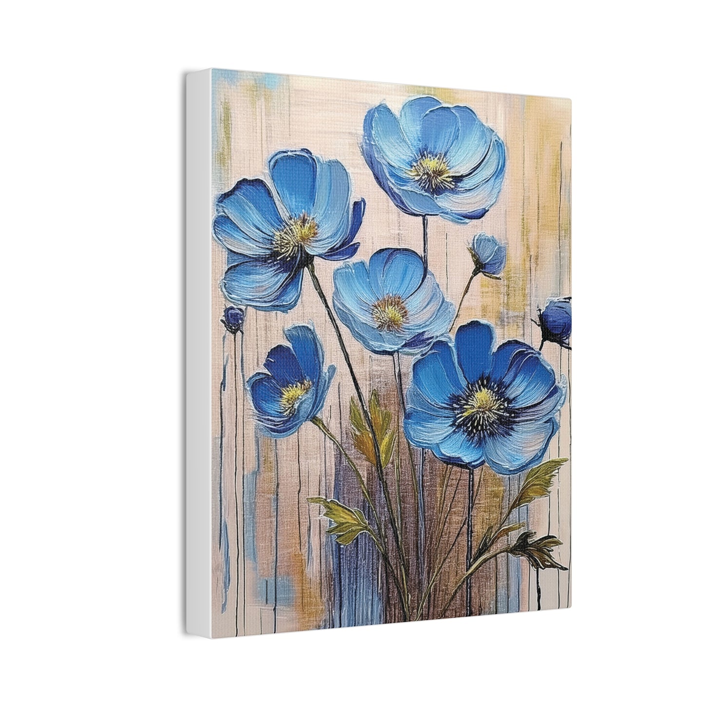 Blue Floral Canvas Wall Art, Modern Home Decor, Living Room Decoration, Gifts for Her, Birthday Present, Flower Print