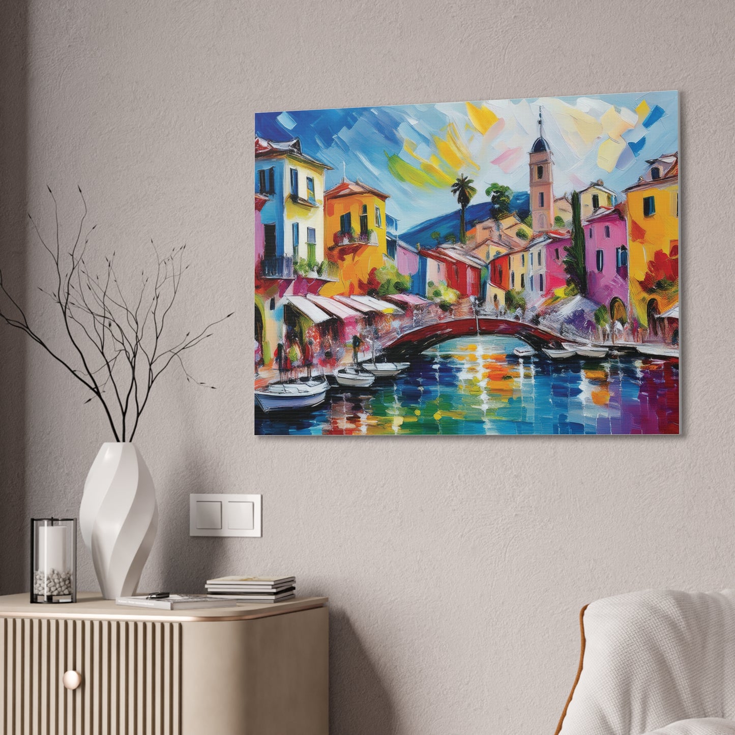 Vibrant Canvas Art, Colorful Wall Decor, Modern Artwork for Home, Italian Landscape Painting, Gift for Art Lovers