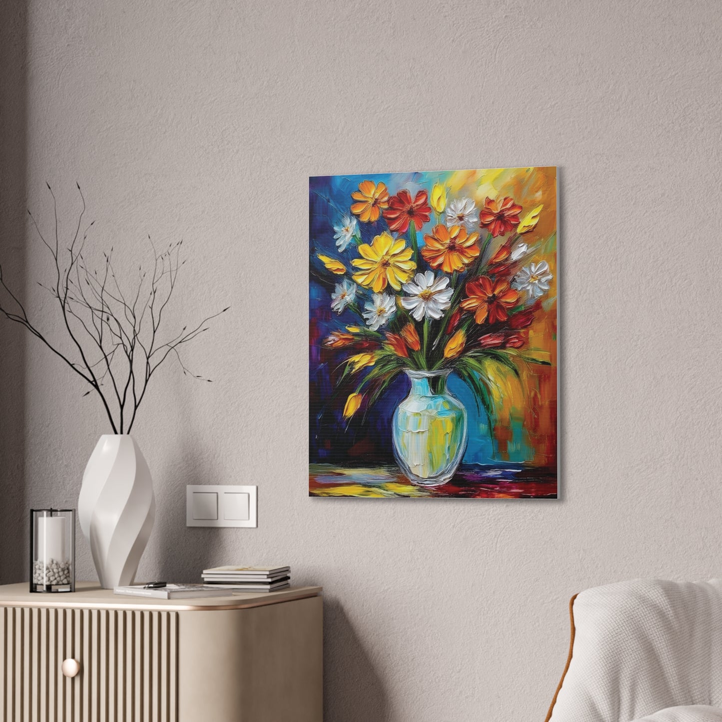 Vibrant Floral Canvas Art, Colorful Flower Wall Decor, Home Aesthetic, Gifts for Art Lovers, Bright Living Room Accent