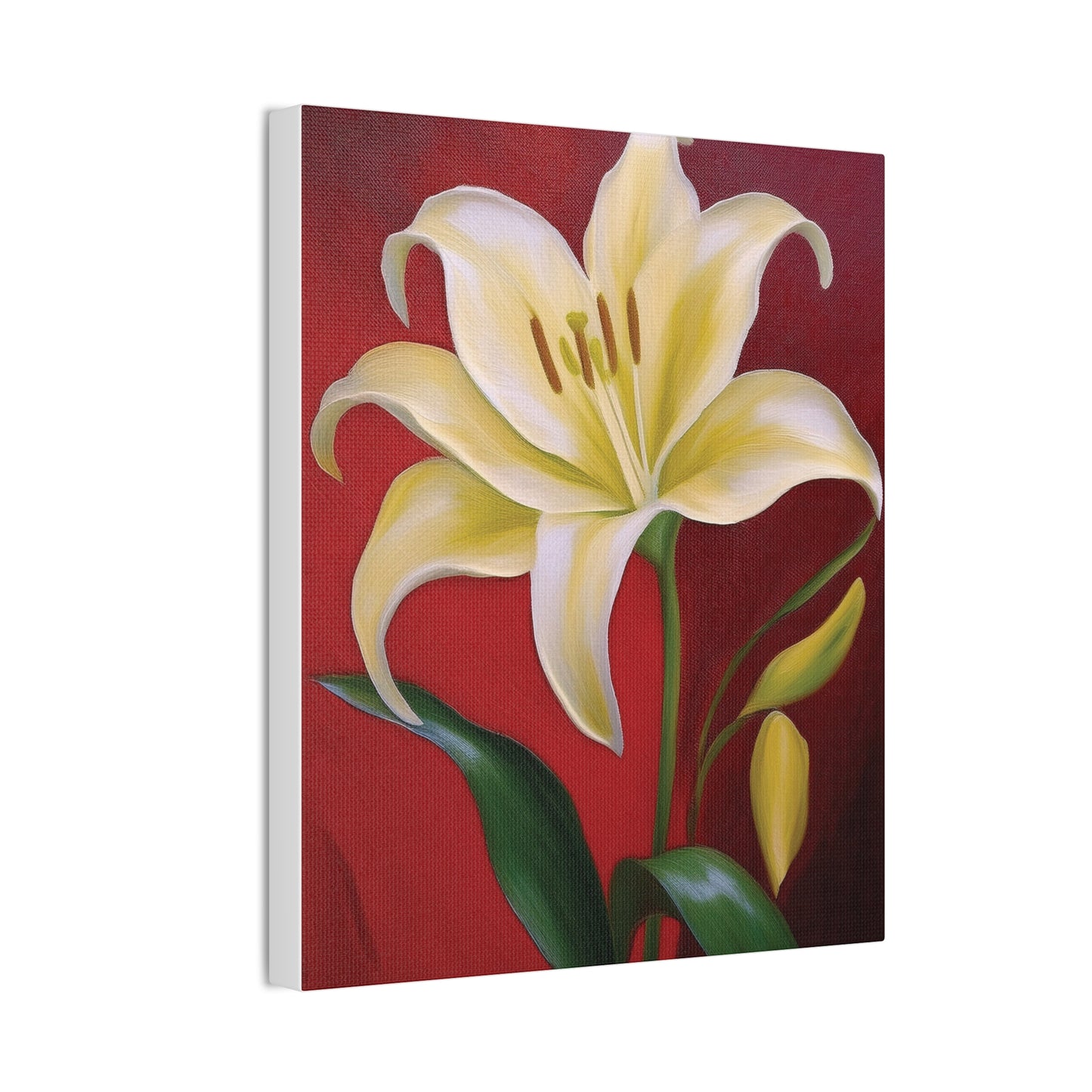 Floral Wall Art, Canvas Stretched, Elegant Home Decor, Gift for Flower Lovers, Art for Living Room, Bright Yellow Lily Painting