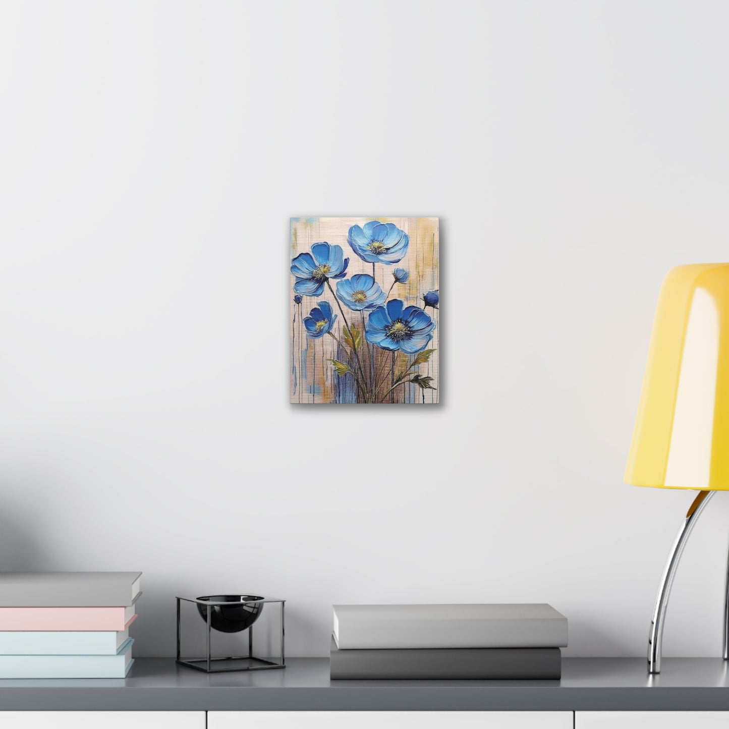 Blue Floral Canvas Wall Art, Modern Home Decor, Living Room Decoration, Gifts for Her, Birthday Present, Flower Print