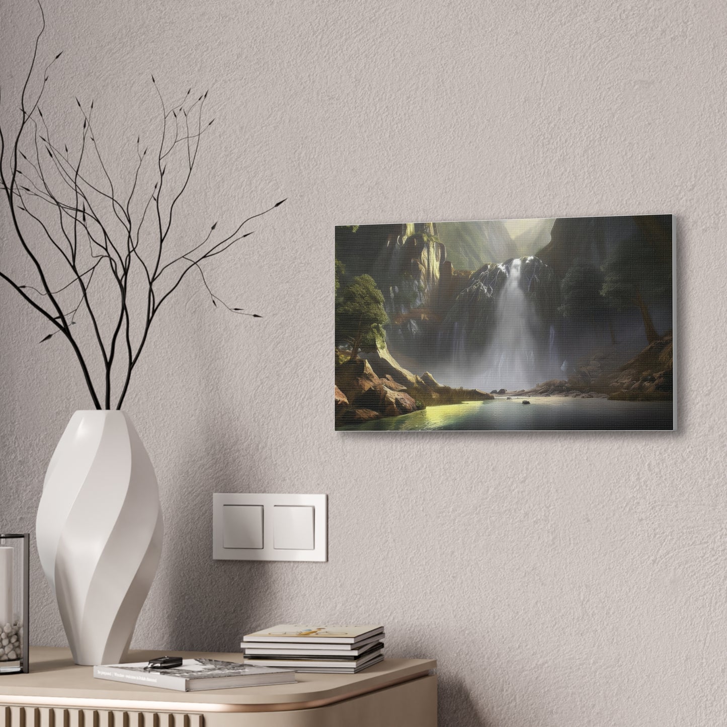Serene Waterfall Canvas Print, Nature Wall Art, Home Décor, Gift for Nature Lovers, Living Room Artwork, Modern Landscape