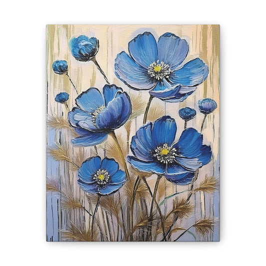 Floral Canvas Art Print, Blue Flower Wall Decor, Botanical Home Decor, Gift for Her, Living Room Artwork