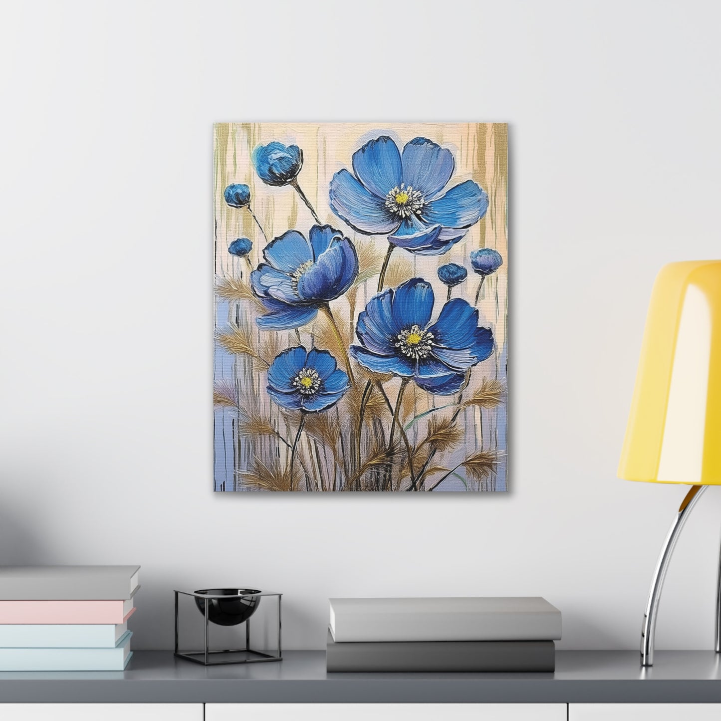 Floral Canvas Art Print, Blue Flower Wall Decor, Botanical Home Decor, Gift for Her, Living Room Artwork