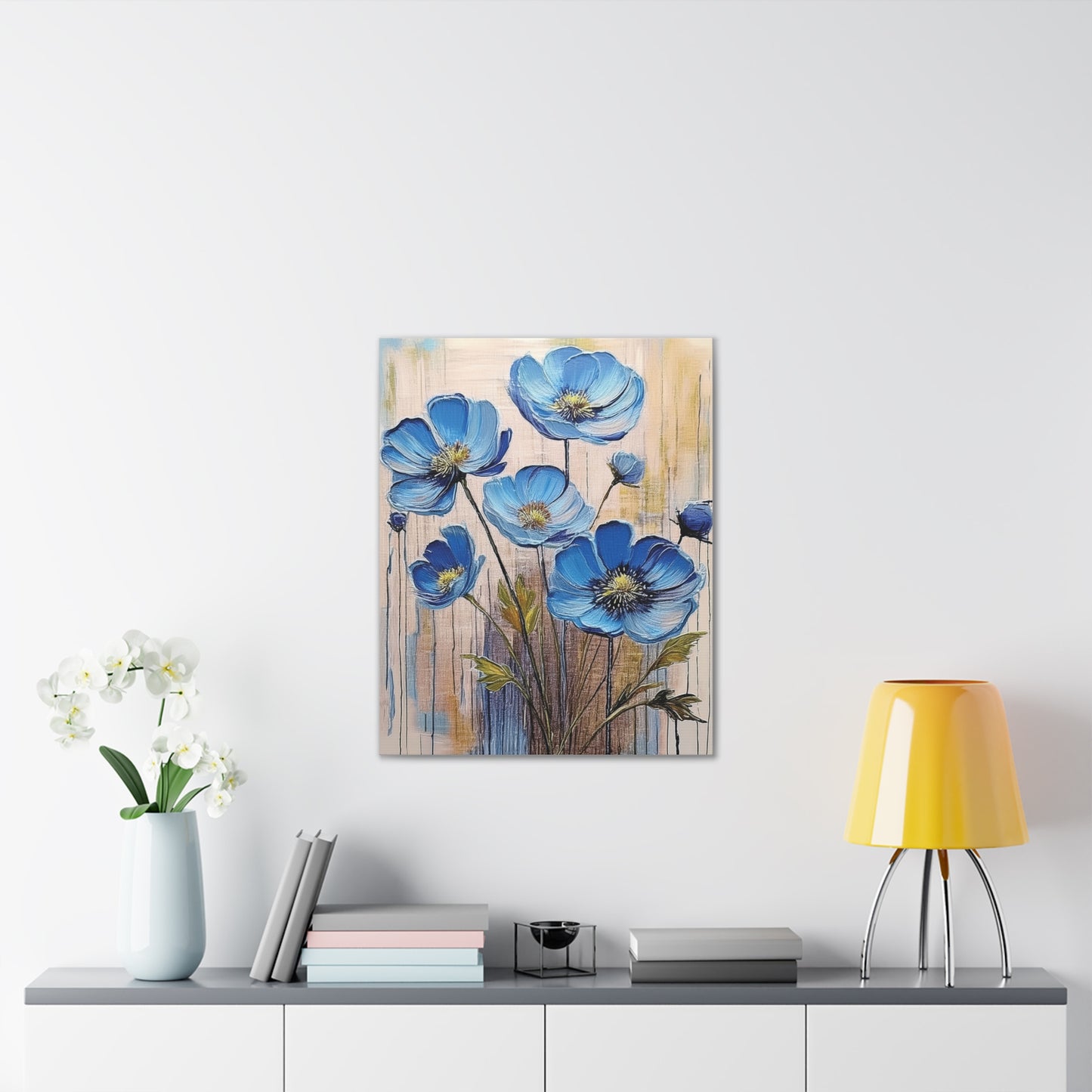 Blue Floral Canvas Wall Art, Modern Home Decor, Living Room Decoration, Gifts for Her, Birthday Present, Flower Print