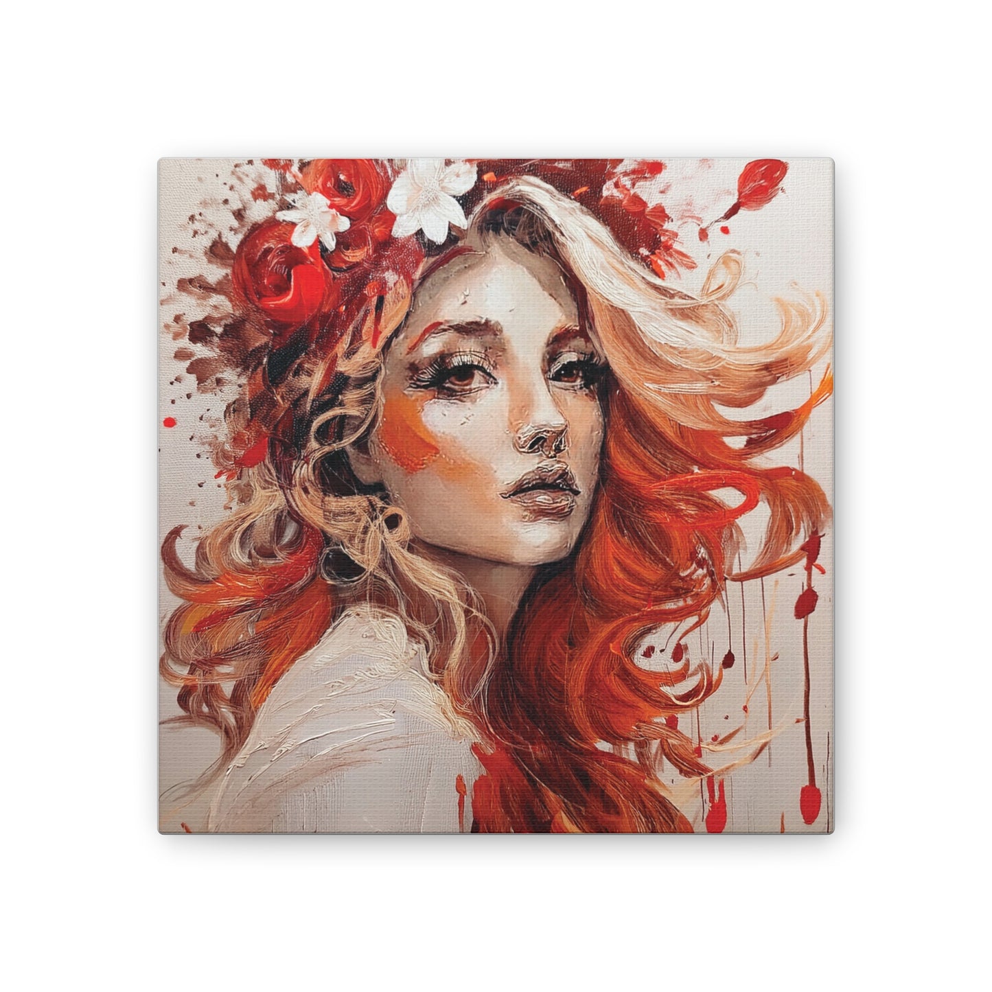 Bohemian Floral Canvas Art Print, Stunning Wall Decor, Gift for Art Lovers, Home Decor, Boho Style, Flower Girl Portrait