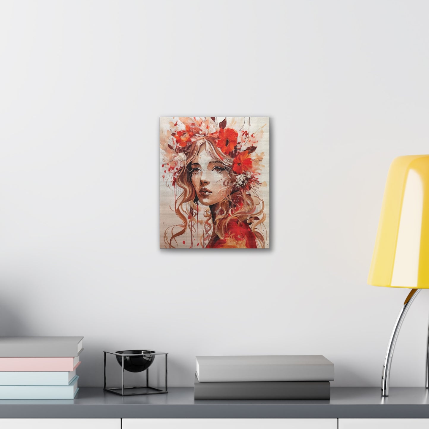 Stretched Canvas Art Print - Floral Portrait, Home Decor, Gift, Wall Art, Boho Style, Art for Living Room, Unique Gift Idea