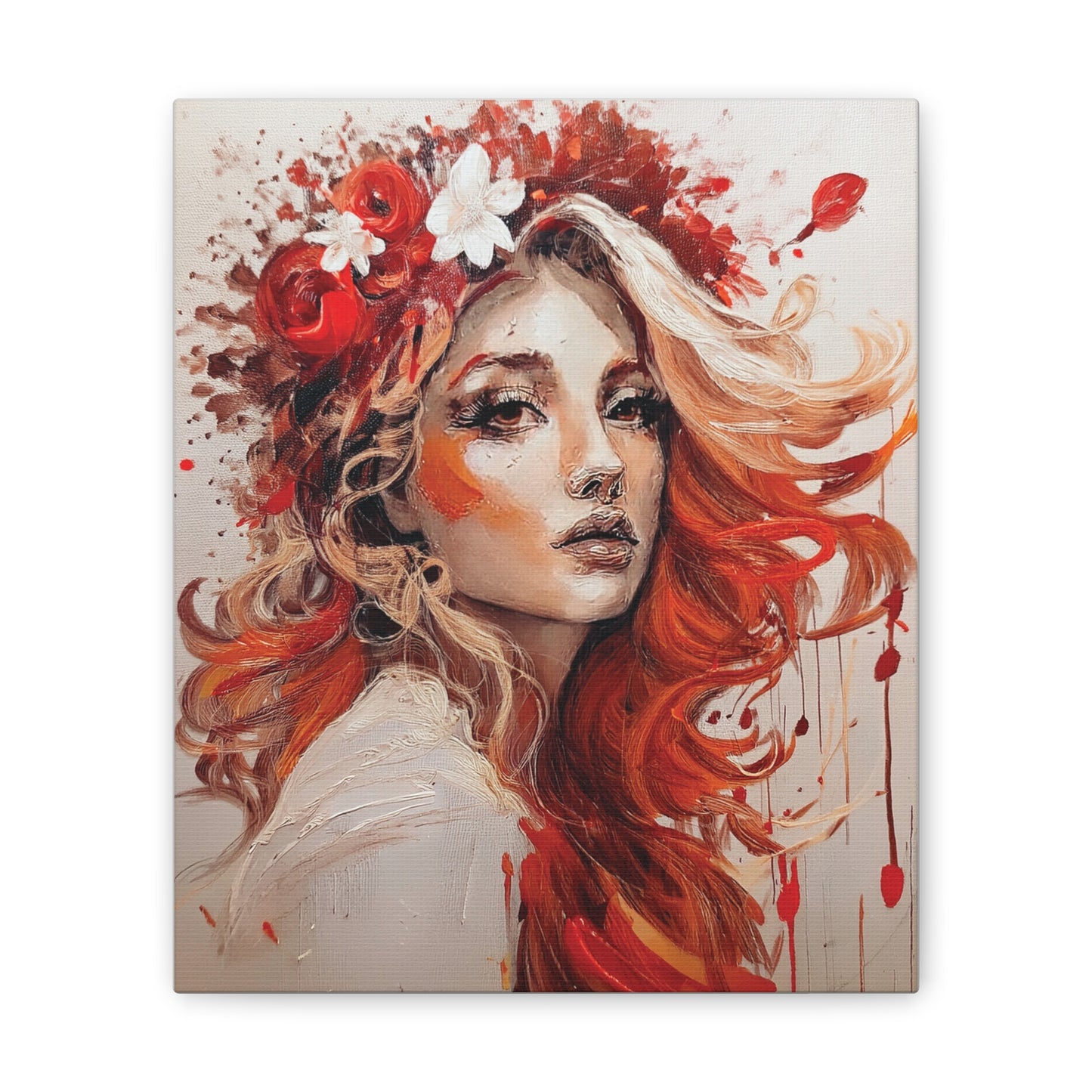 Bohemian Floral Canvas Art Print, Stunning Wall Decor, Gift for Art Lovers, Home Decor, Boho Style, Flower Girl Portrait