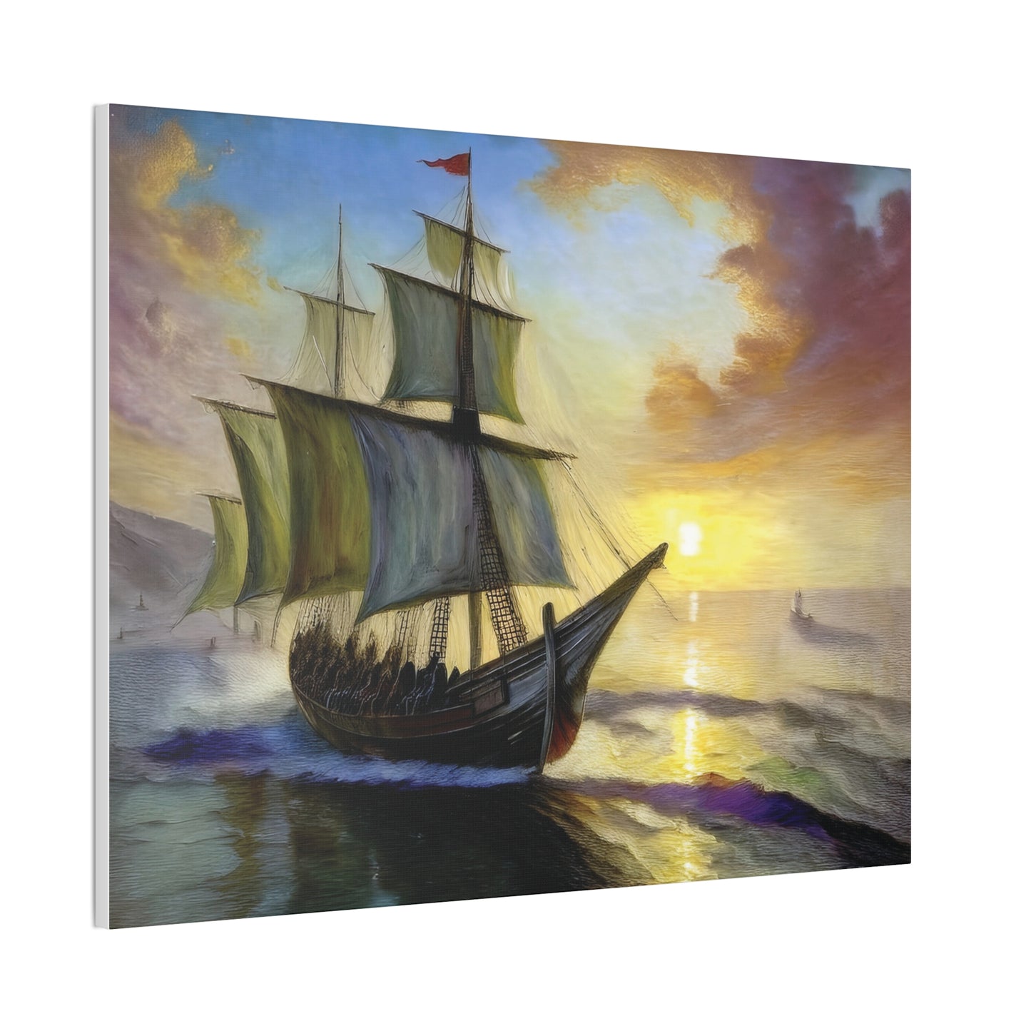 Canvas Wall Art - Sailing Ship Sunset, Nautical Decor, Seascape Painting, Maritime Gift, Home Wall Decor