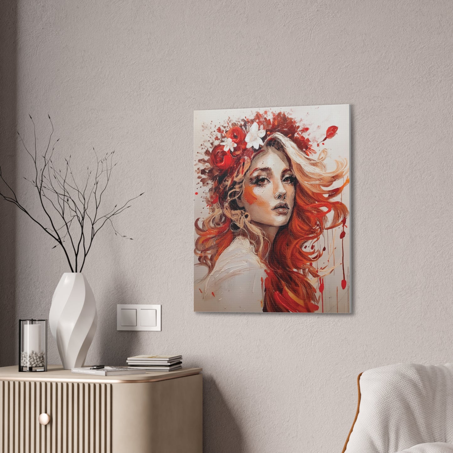 Bohemian Floral Canvas Art Print, Stunning Wall Decor, Gift for Art Lovers, Home Decor, Boho Style, Flower Girl Portrait