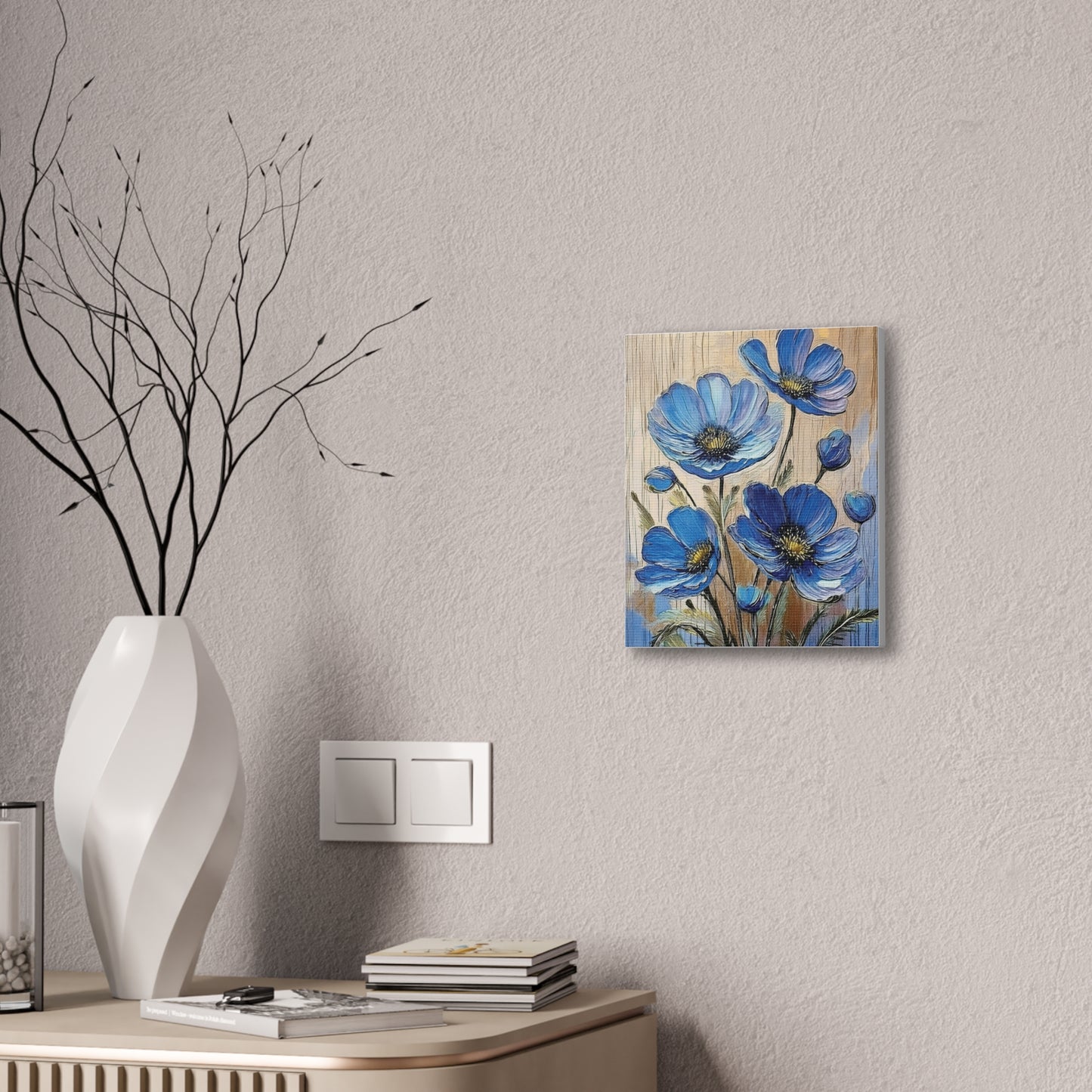 Blue Floral Canvas Wall Art, Home Decor, Gift for Flower Lovers, Botanical Artwork, Spring Decor, Unique Housewarming Present