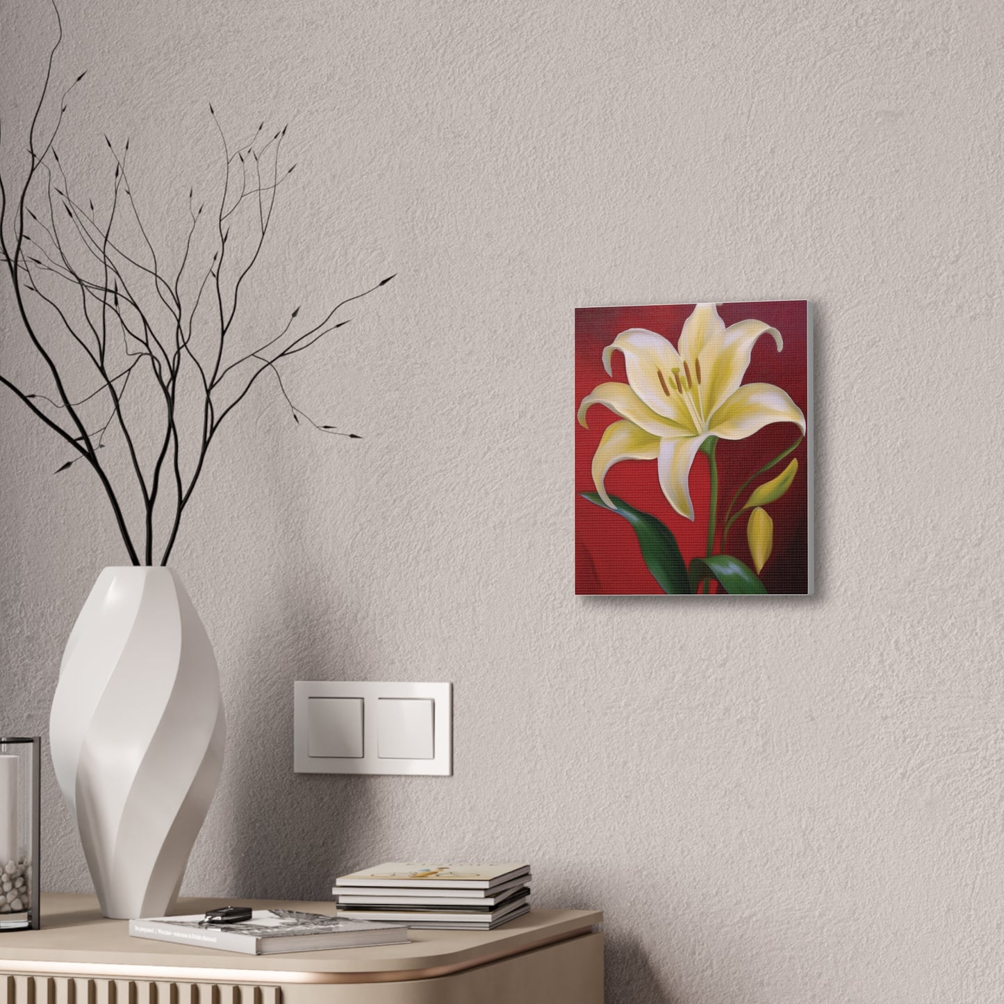 Floral Wall Art, Canvas Stretched, Elegant Home Decor, Gift for Flower Lovers, Art for Living Room, Bright Yellow Lily Painting
