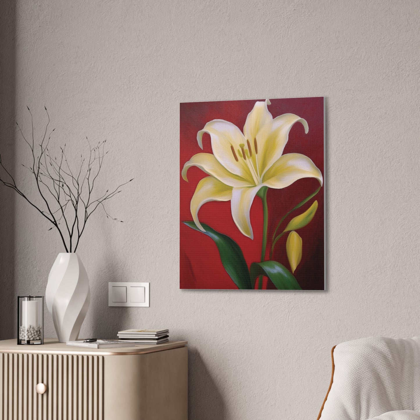 Floral Wall Art, Canvas Stretched, Elegant Home Decor, Gift for Flower Lovers, Art for Living Room, Bright Yellow Lily Painting