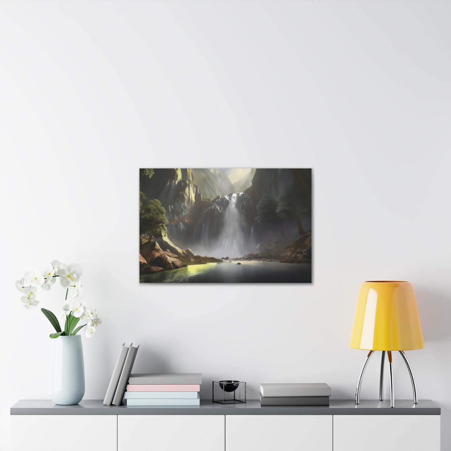 Serene Waterfall Canvas Print, Nature Wall Art, Home Décor, Gift for Nature Lovers, Living Room Artwork, Modern Landscape