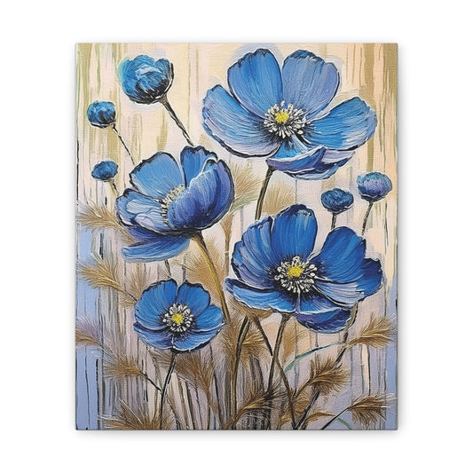 Floral Canvas Art Print, Blue Flower Wall Decor, Botanical Home Decor, Gift for Her, Living Room Artwork