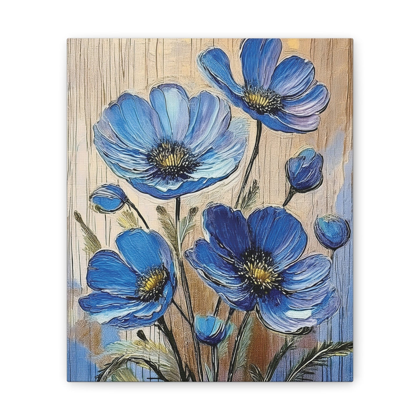Blue Floral Canvas Wall Art, Home Decor, Gift for Flower Lovers, Botanical Artwork, Spring Decor, Unique Housewarming Present