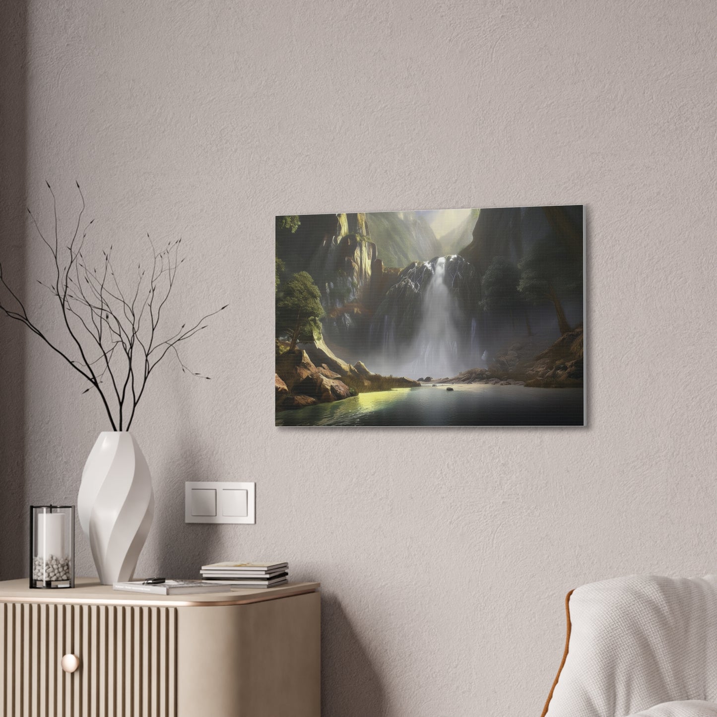 Serene Waterfall Canvas Print, Nature Wall Art, Home Décor, Gift for Nature Lovers, Living Room Artwork, Modern Landscape