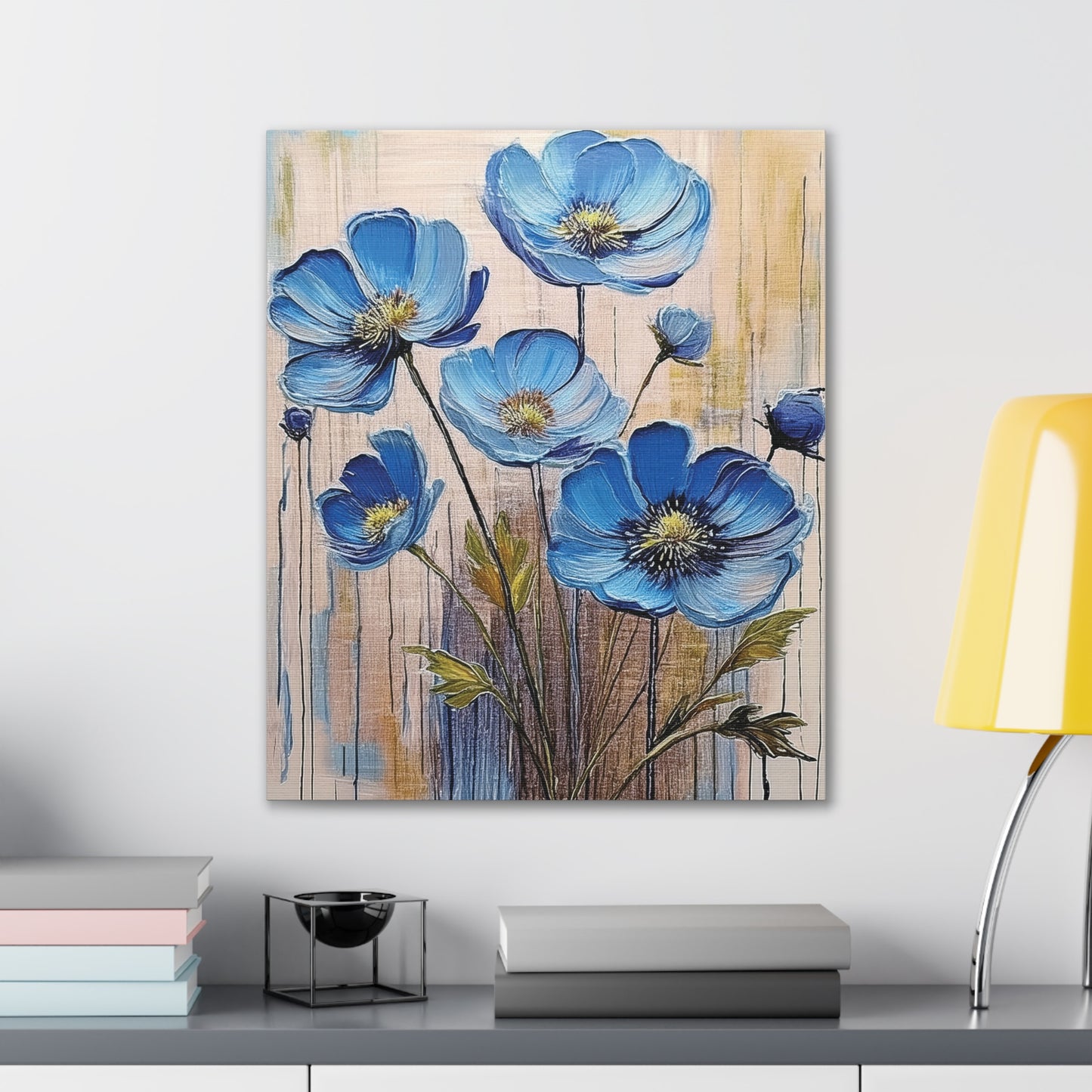 Blue Floral Canvas Wall Art, Modern Home Decor, Living Room Decoration, Gifts for Her, Birthday Present, Flower Print