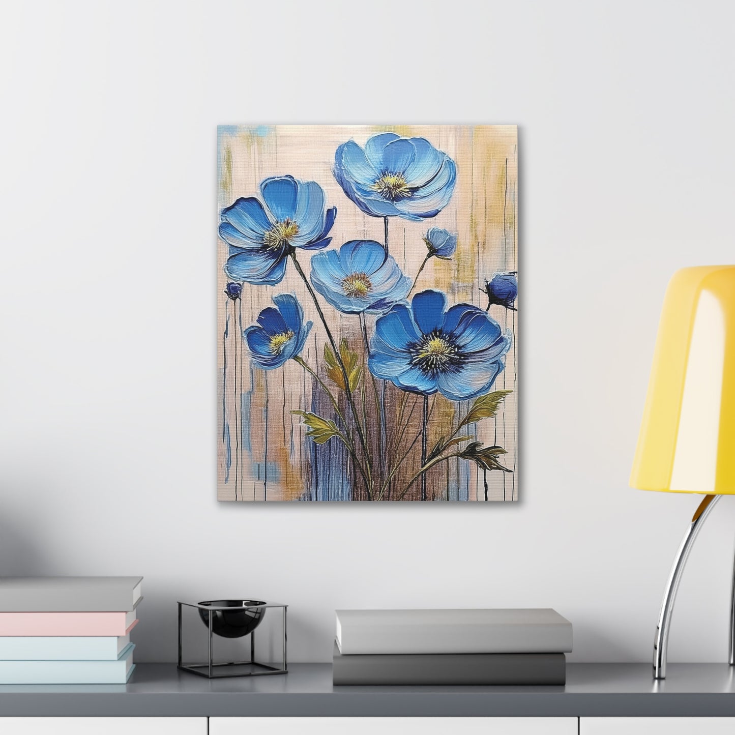 Blue Floral Canvas Wall Art, Modern Home Decor, Living Room Decoration, Gifts for Her, Birthday Present, Flower Print