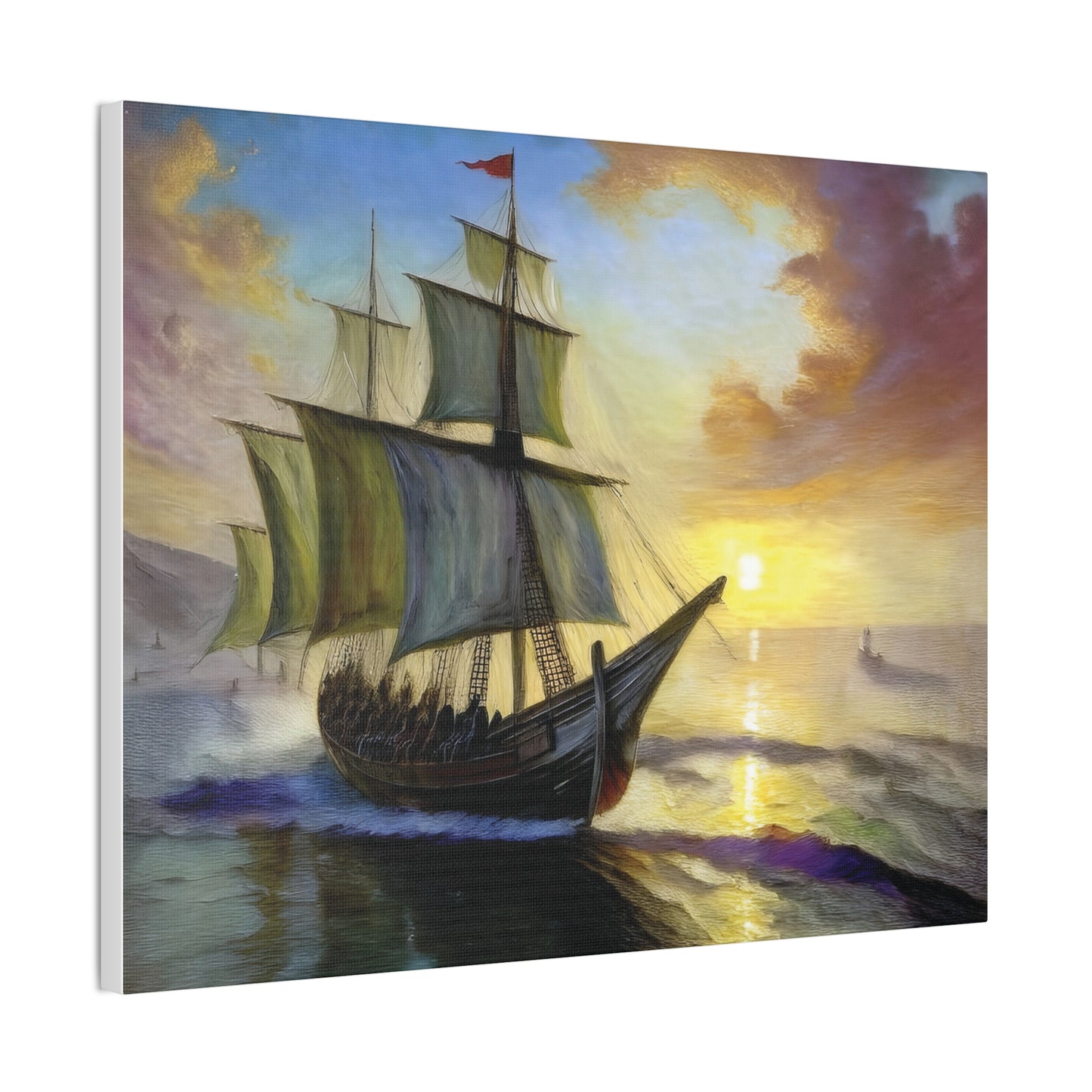 Canvas Wall Art - Sailing Ship Sunset, Nautical Decor, Seascape Painting, Maritime Gift, Home Wall Decor