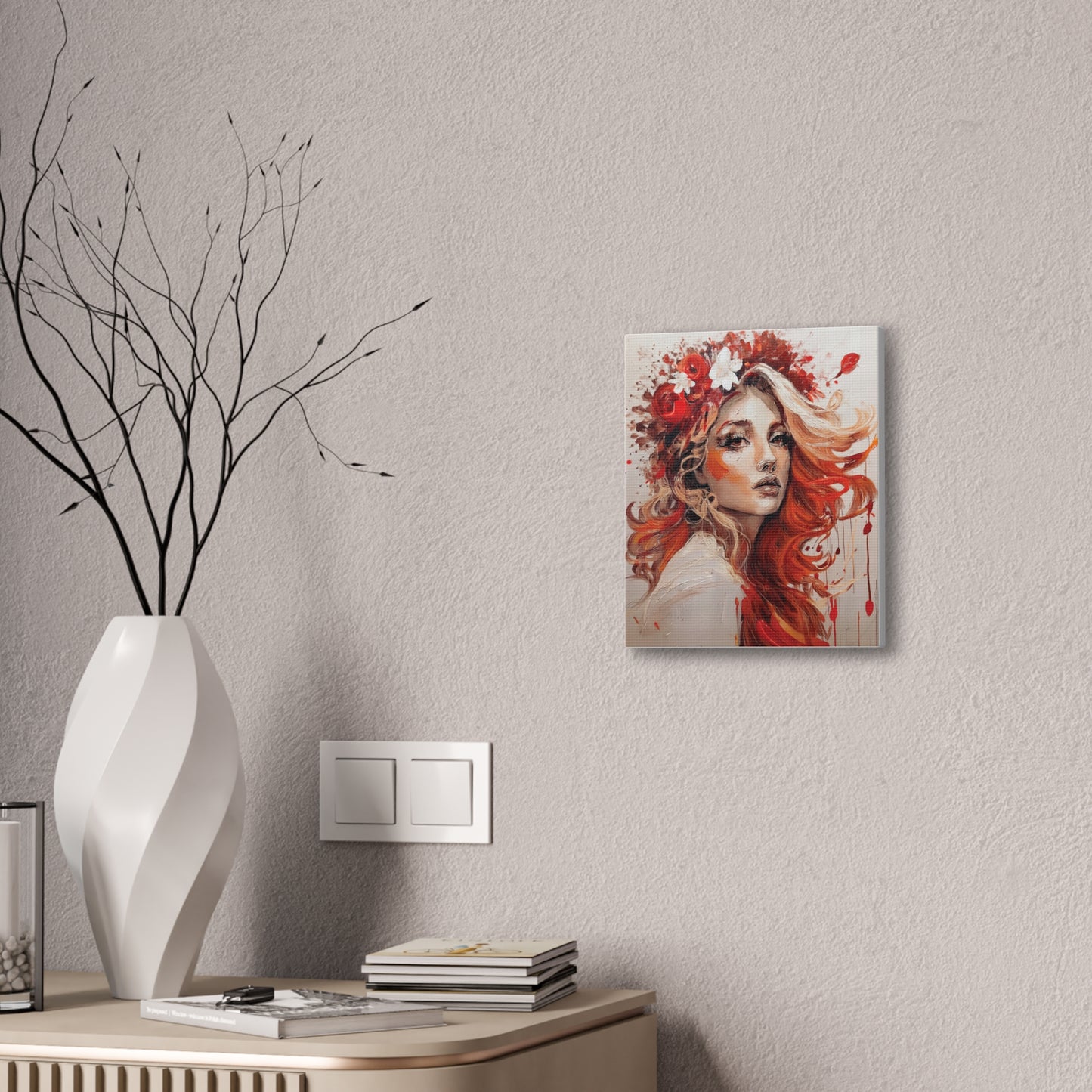 Bohemian Floral Canvas Art Print, Stunning Wall Decor, Gift for Art Lovers, Home Decor, Boho Style, Flower Girl Portrait