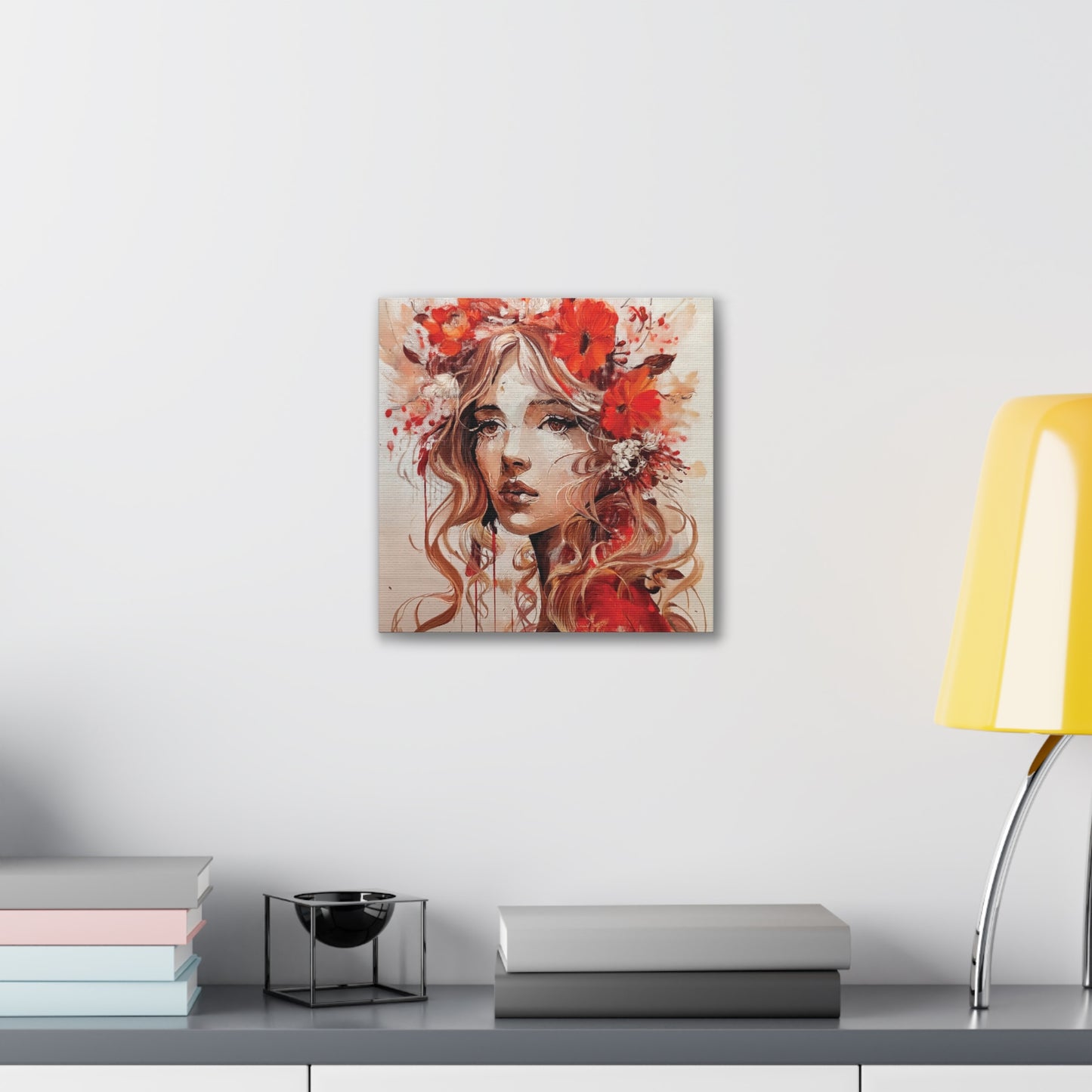 Stretched Canvas Art Print - Floral Portrait, Home Decor, Gift, Wall Art, Boho Style, Art for Living Room, Unique Gift Idea