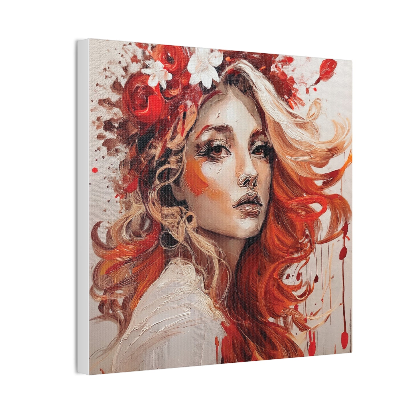 Bohemian Floral Canvas Art Print, Stunning Wall Decor, Gift for Art Lovers, Home Decor, Boho Style, Flower Girl Portrait