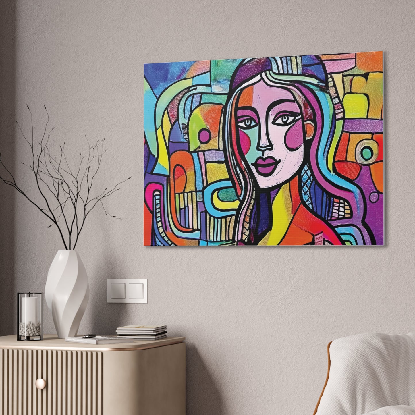 Colorful Canvas Art Print, Abstract Portrait Decor, Wall Art for Home, Colorful Wall Hanging, Gift for Art Lovers