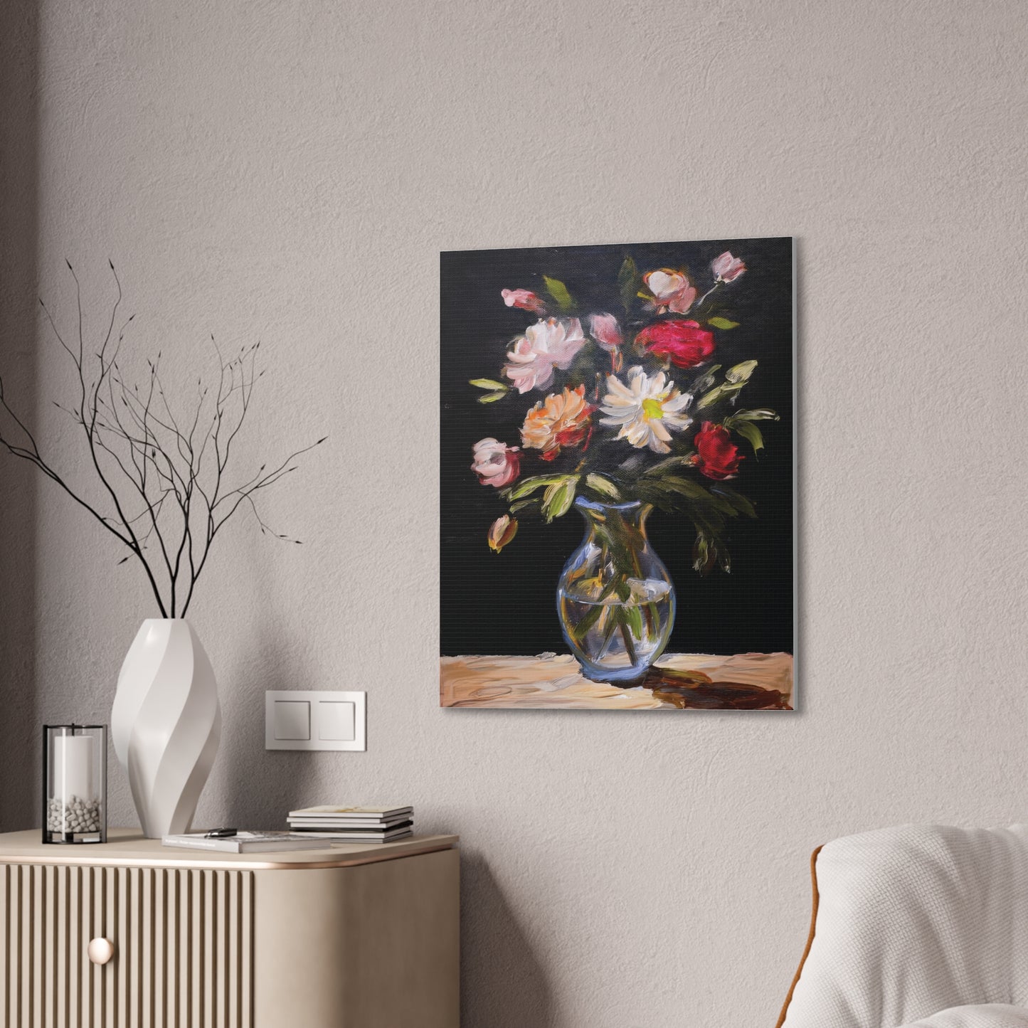 Floral Canvas Wall Art, Elegant Home Decor, Vintage Style Painting, Gift for Her, Living Room Decoration, Anniversary Gift