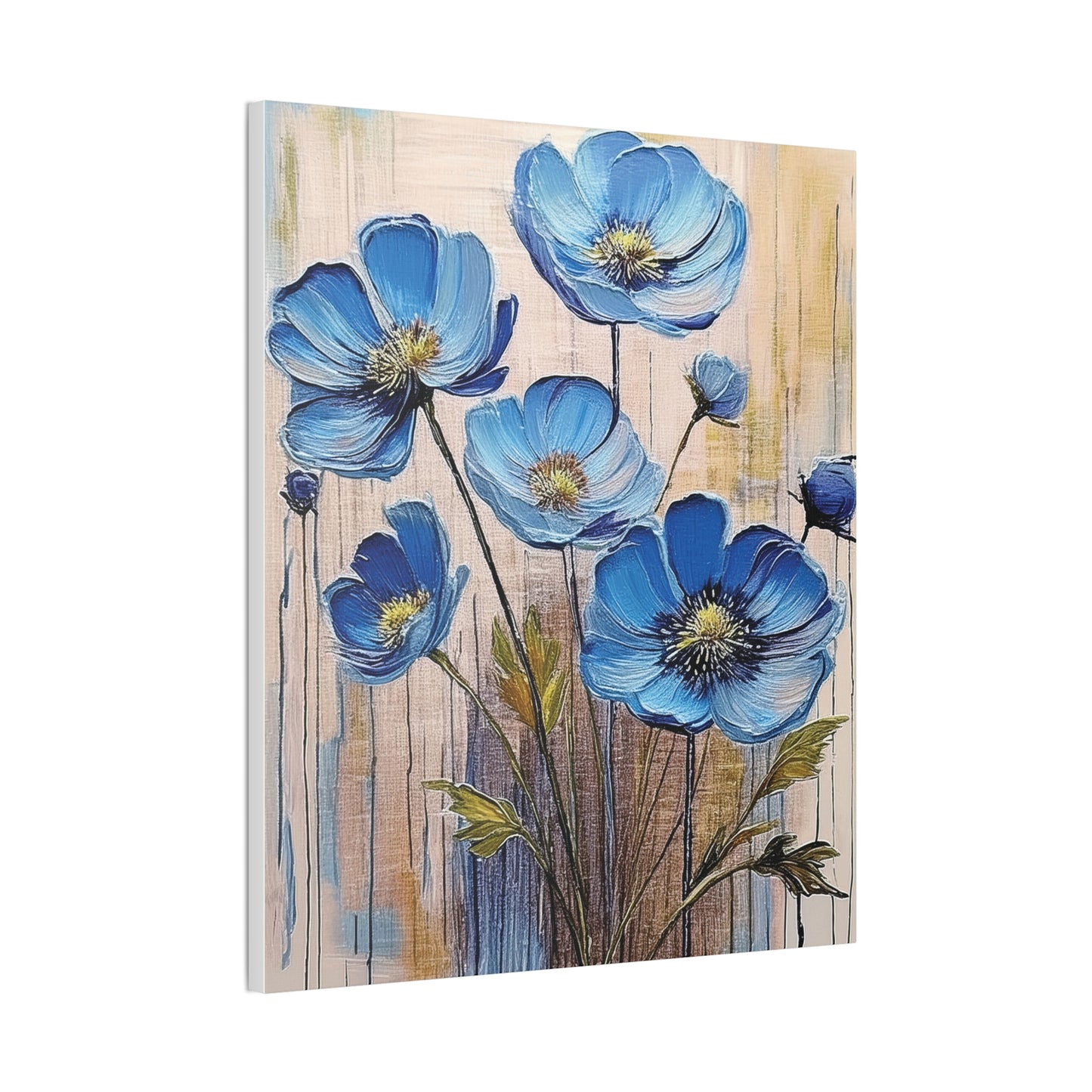 Blue Floral Canvas Wall Art, Modern Home Decor, Living Room Decoration, Gifts for Her, Birthday Present, Flower Print