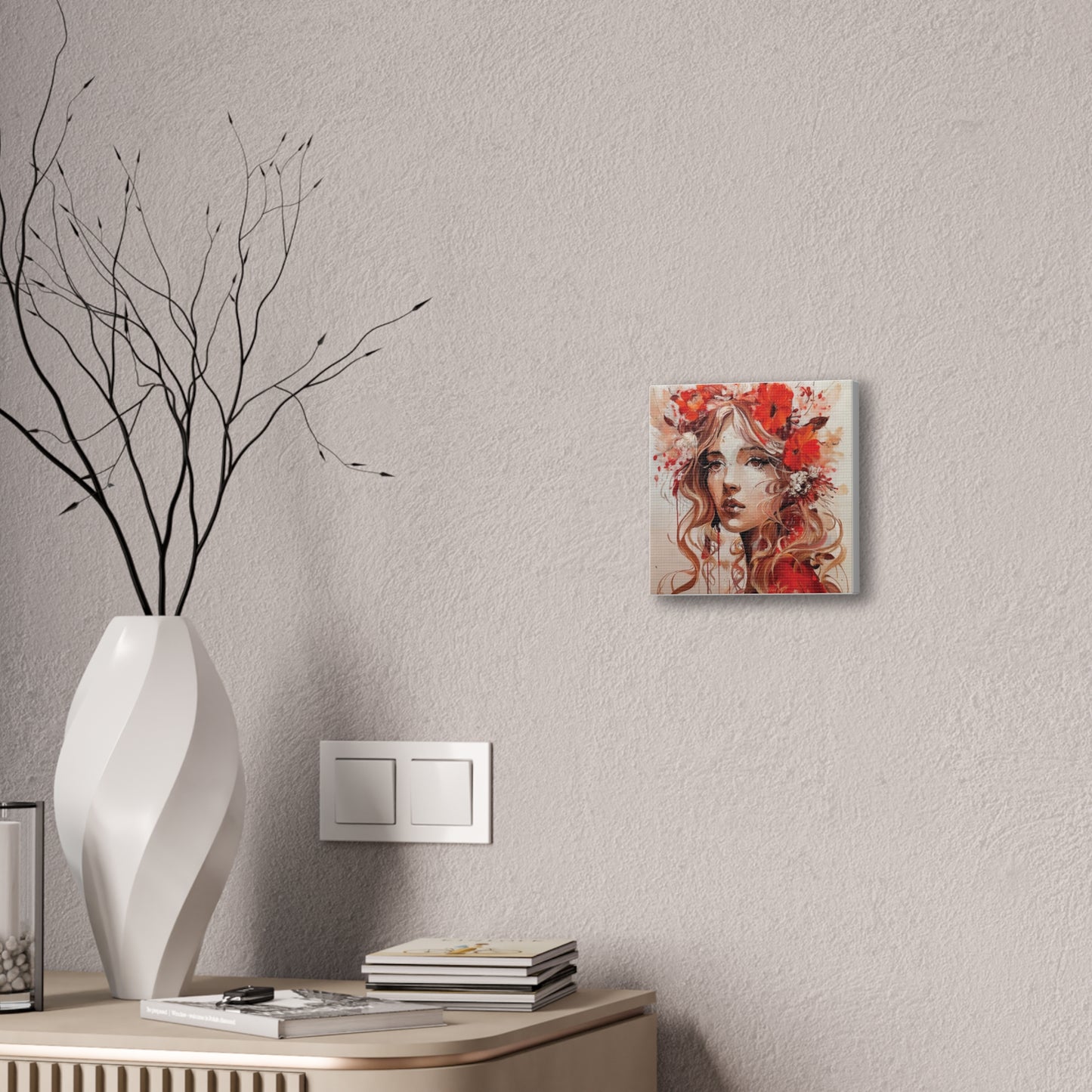 Stretched Canvas Art Print - Floral Portrait, Home Decor, Gift, Wall Art, Boho Style, Art for Living Room, Unique Gift Idea