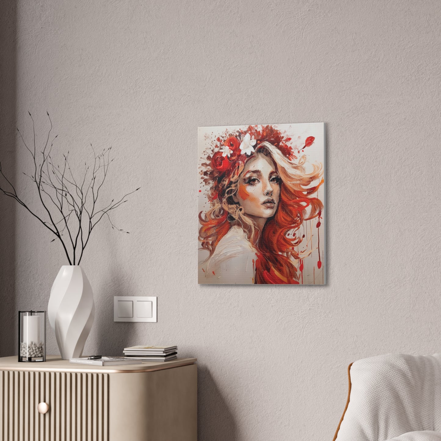 Bohemian Floral Canvas Art Print, Stunning Wall Decor, Gift for Art Lovers, Home Decor, Boho Style, Flower Girl Portrait
